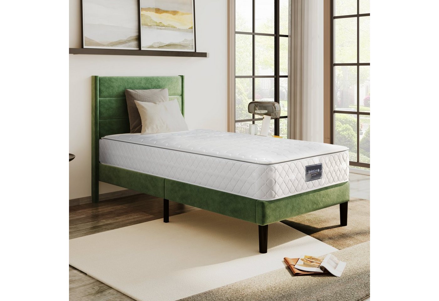 SOFTWEARY Polsterbett (Einzelbett mit Taschenfederkernmatratze, 90x200 cm, günstig online kaufen