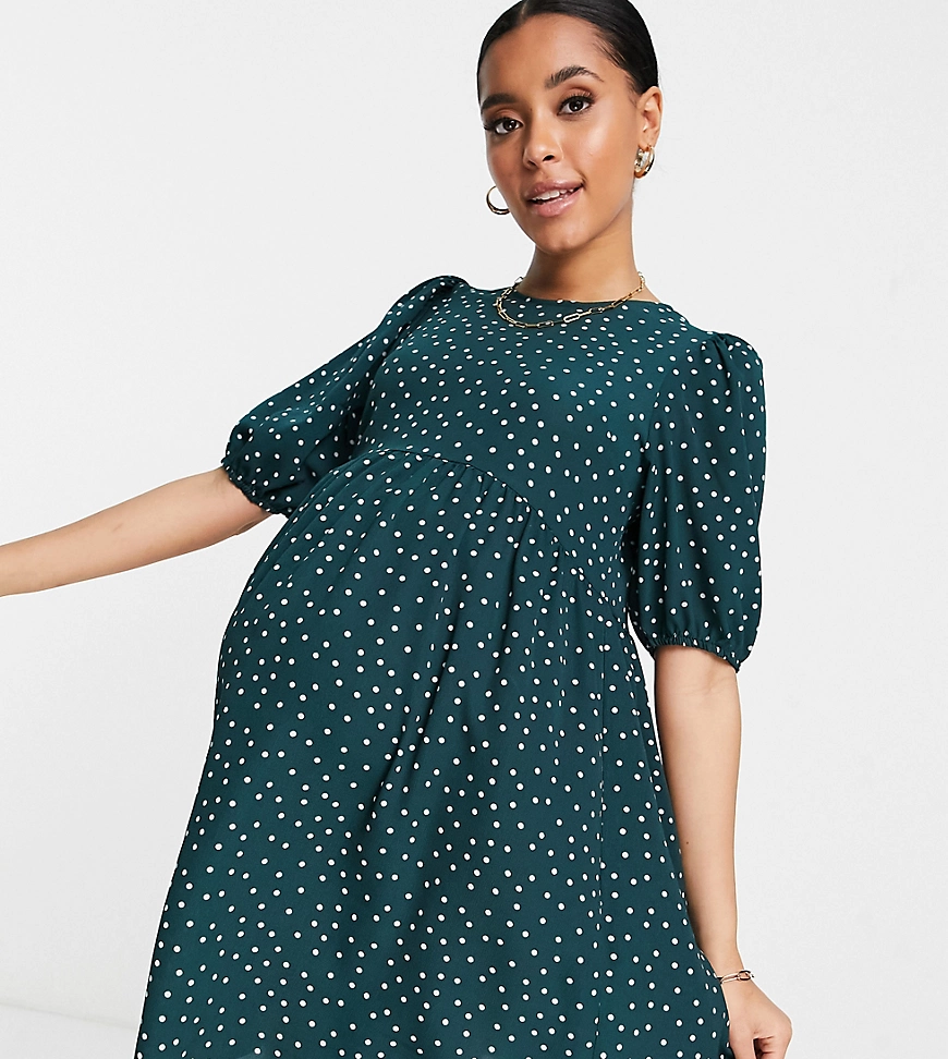 ASOS DESIGN Maternity – Kurzärmliges Mini-Hängerkleid in Flaschengrün mit P günstig online kaufen