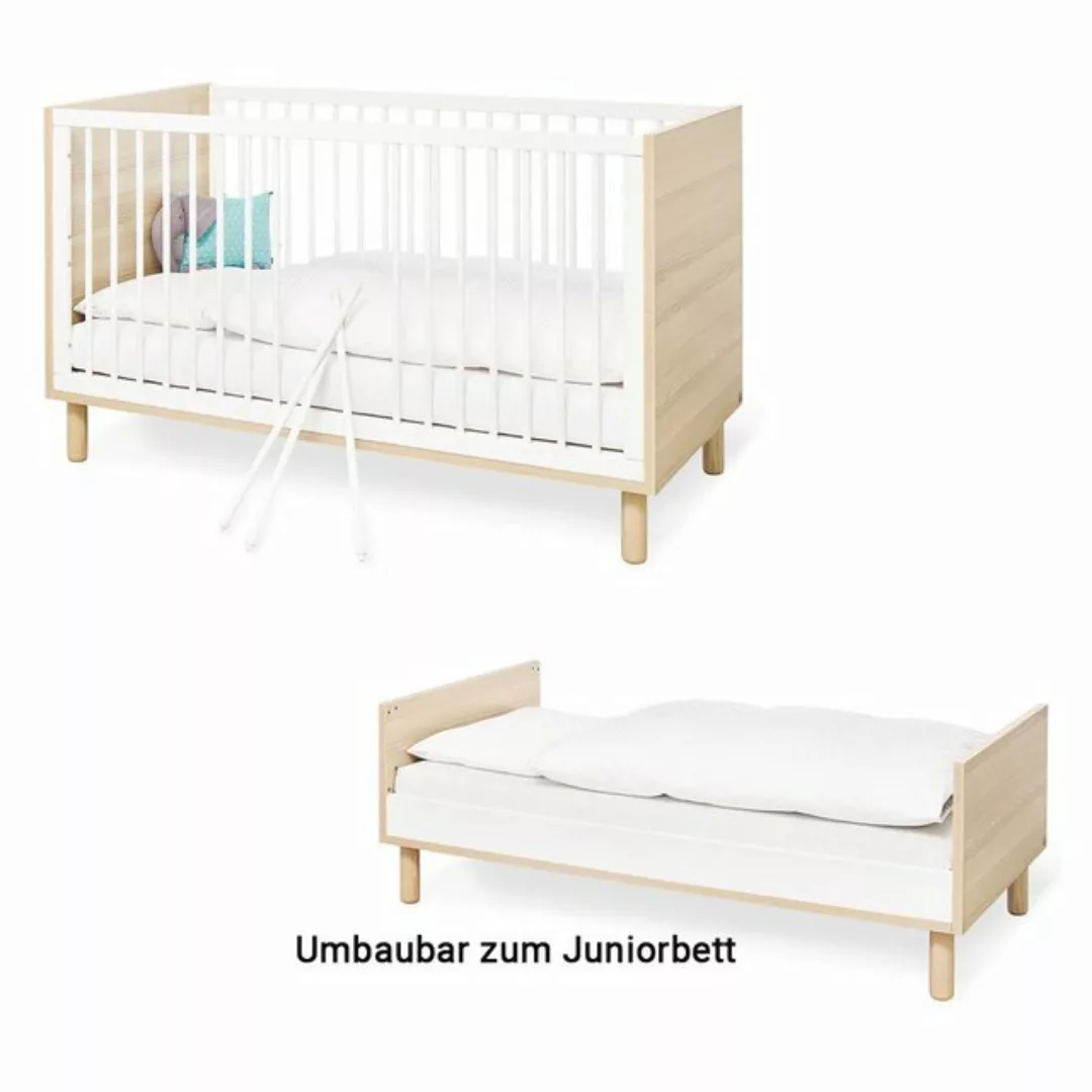 Lomadox Babybett FERRARA-134, Babyzimmer in weiß mit Esche Dekor und Schlup günstig online kaufen