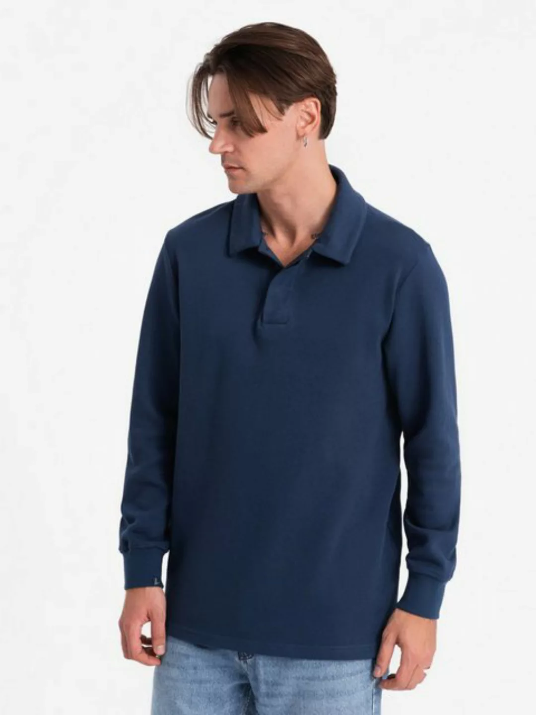 OMBRE Langarm-Poloshirt Herren-Sweatshirt mit Polokragen aus Strukturstrick günstig online kaufen