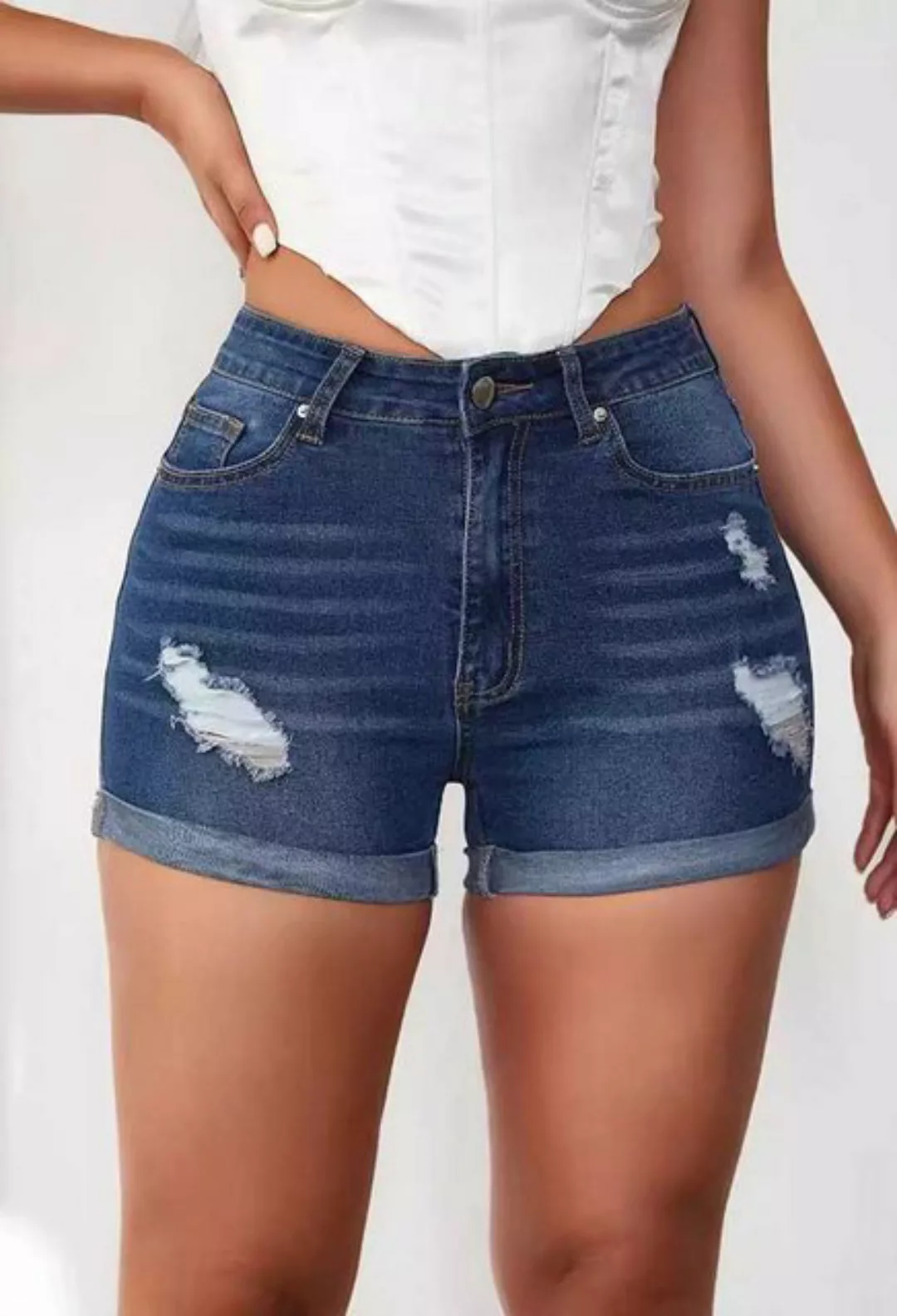 SEGUEN Jeansshorts Zerrissene Damen Jeans Shorts (Dehnbare aufgerollte Shor günstig online kaufen