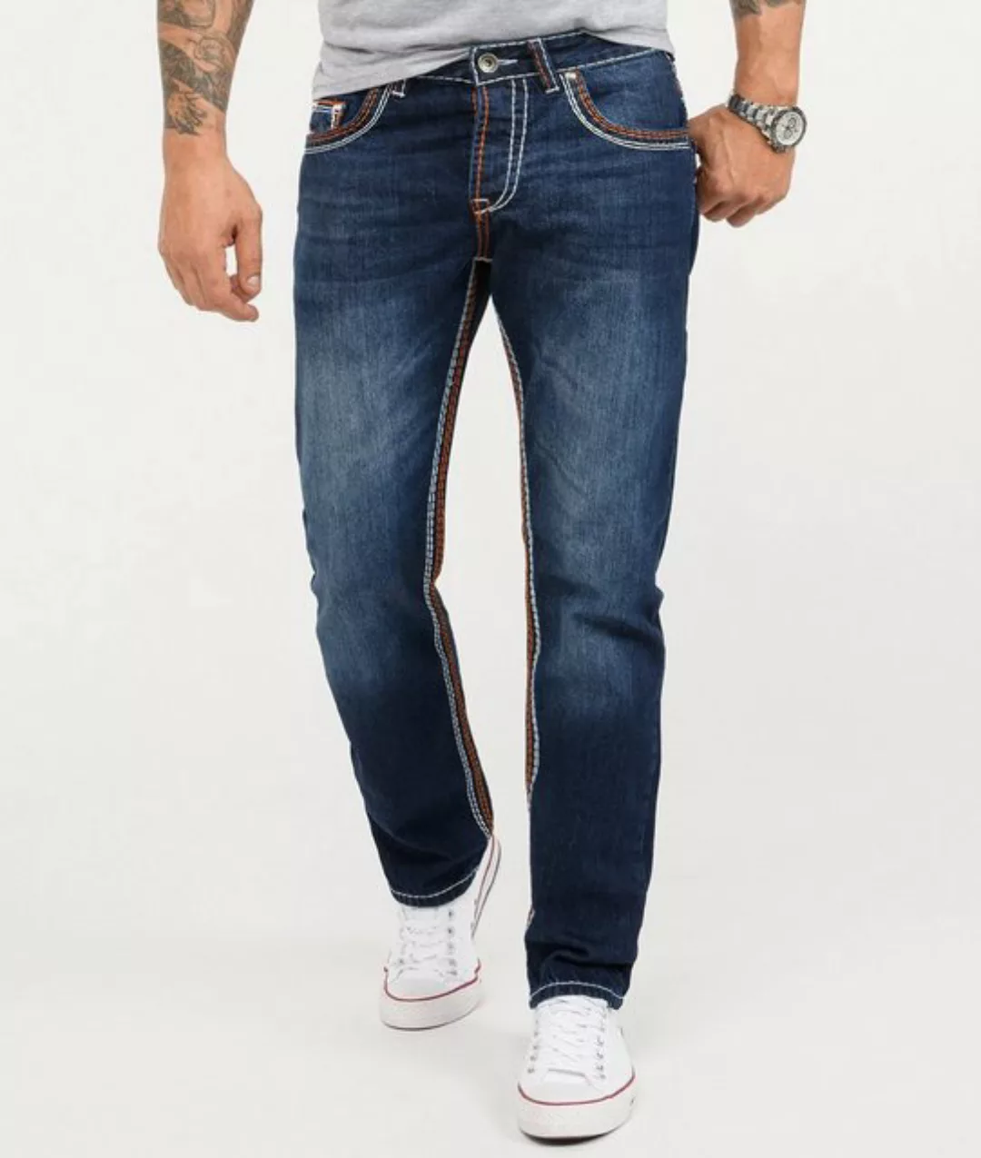 Rock Creek Straight-Jeans Herren Jeans Stonewashed Dunkelblau RC-2167 günstig online kaufen