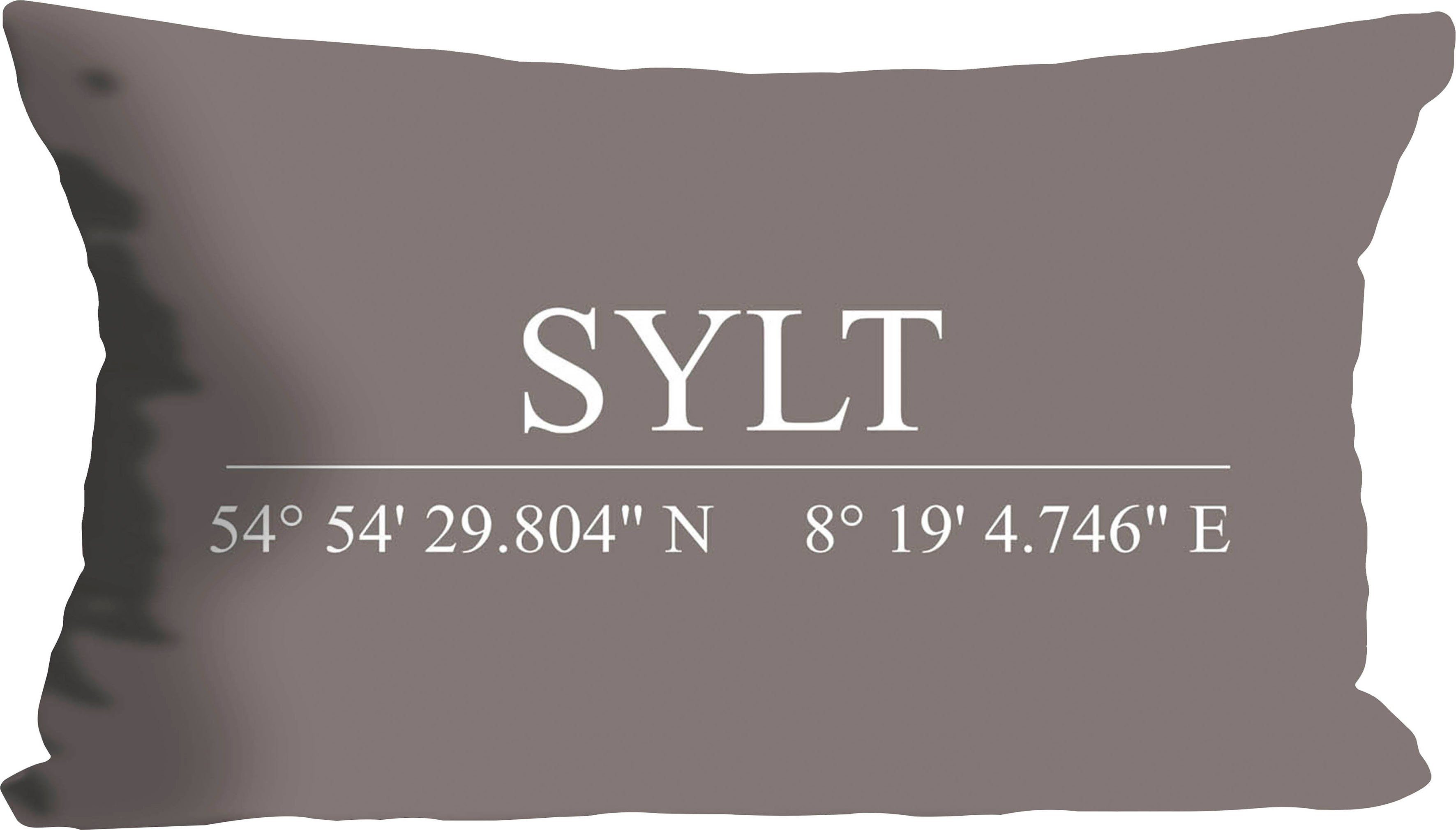 queence Dekokissen »Sylt«, Kissenhülle,Sylt Schriftzug,Sylt,Koordinaten,Nor günstig online kaufen