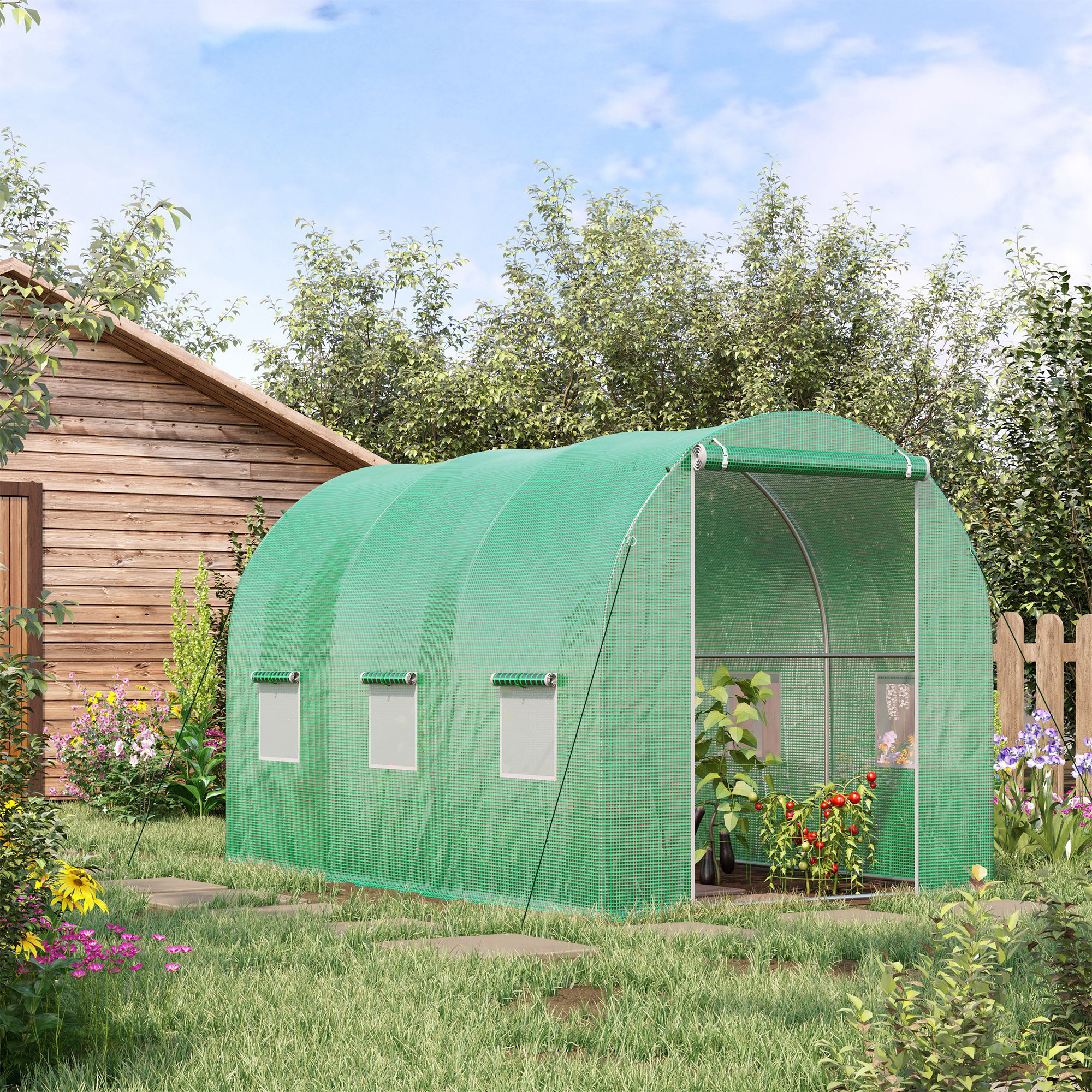 Outsunny Gewächshaus Tunnel Gartenfläche 6 m² 3L x 2B x 2H m Verstärkter Ro günstig online kaufen