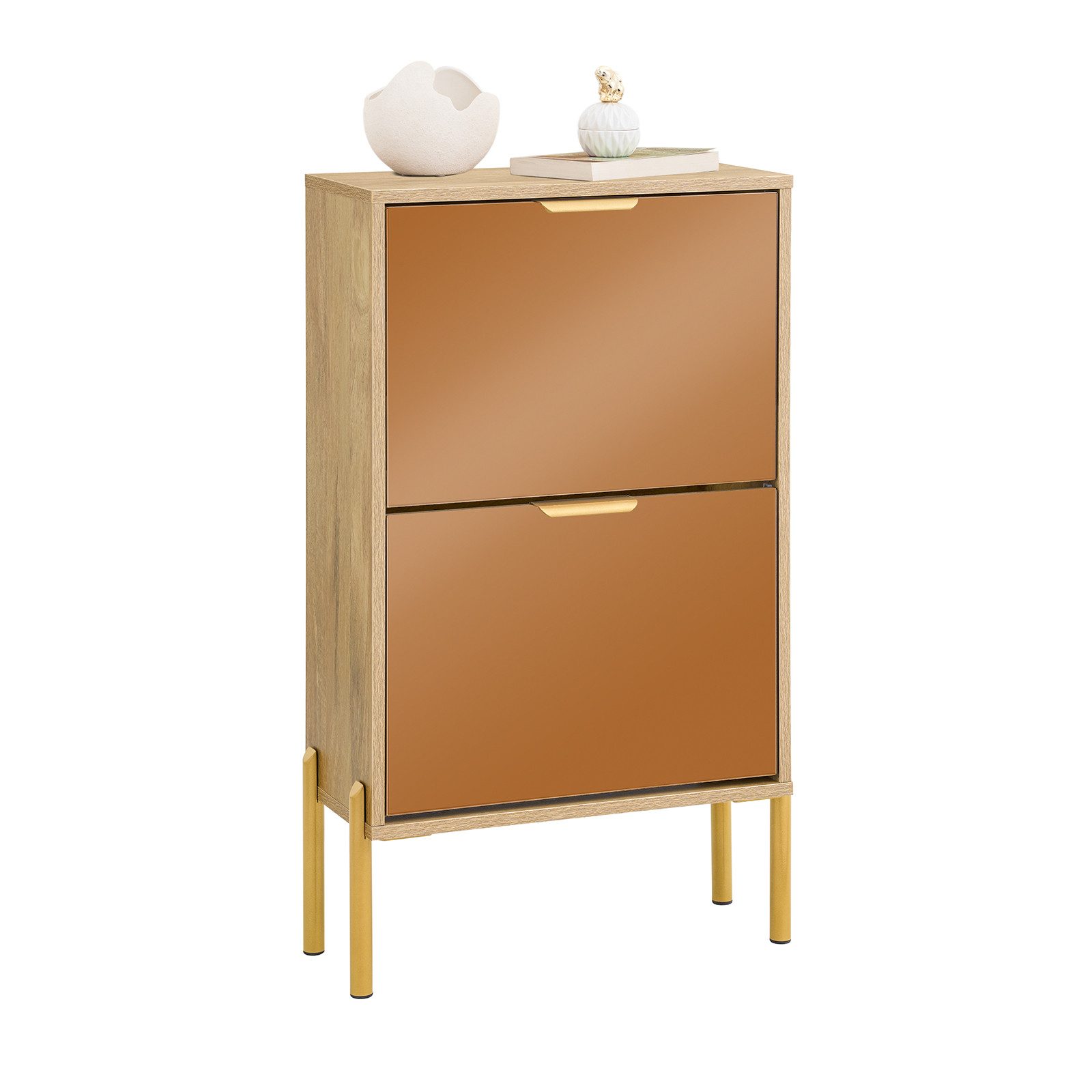 SoBuy Schuhkipper mit 2 Klappen Schuhschrank Schmal für Diele Gold FSR181-G günstig online kaufen