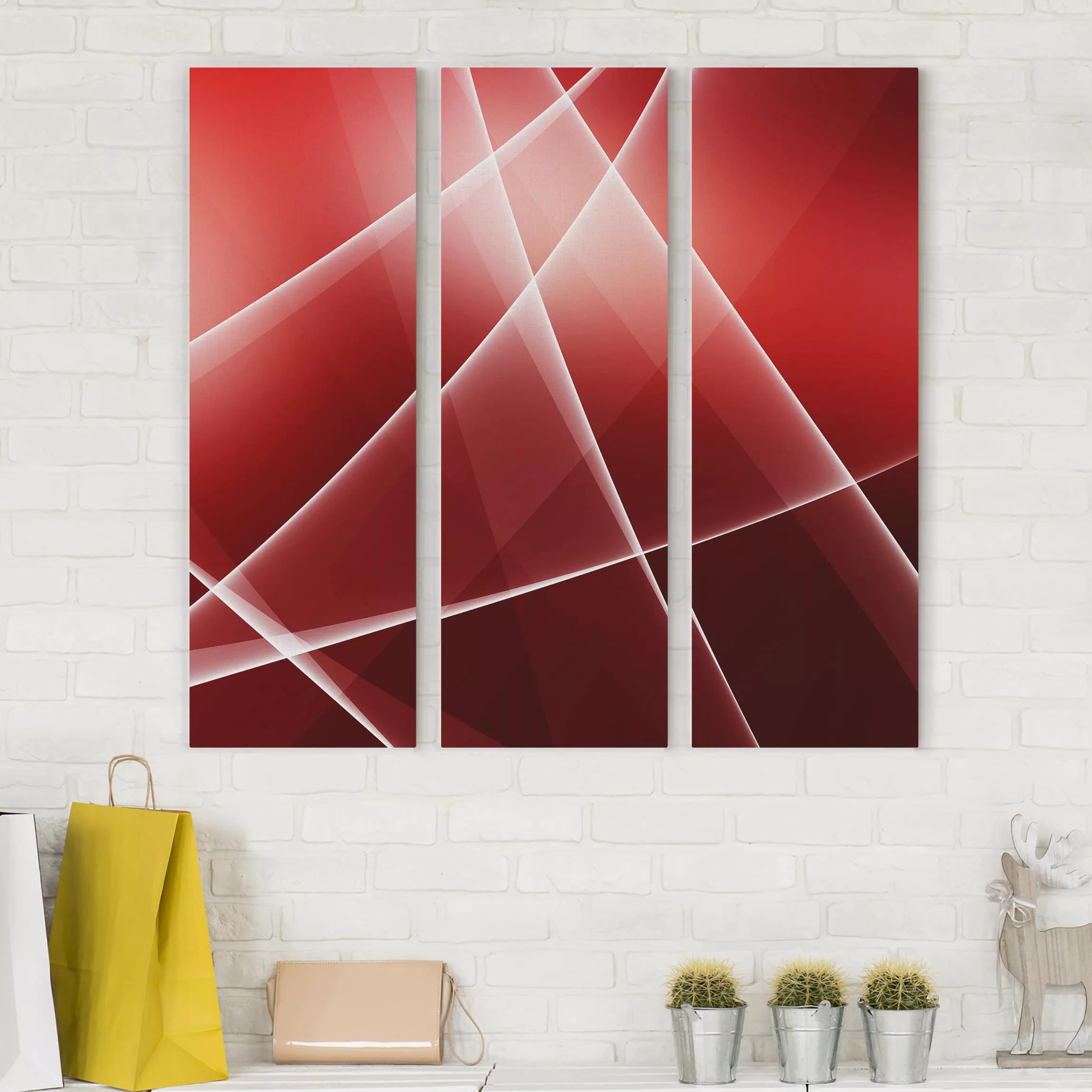 3-teiliges Leinwandbild Abstrakt - Quadrat Red Reflection günstig online kaufen