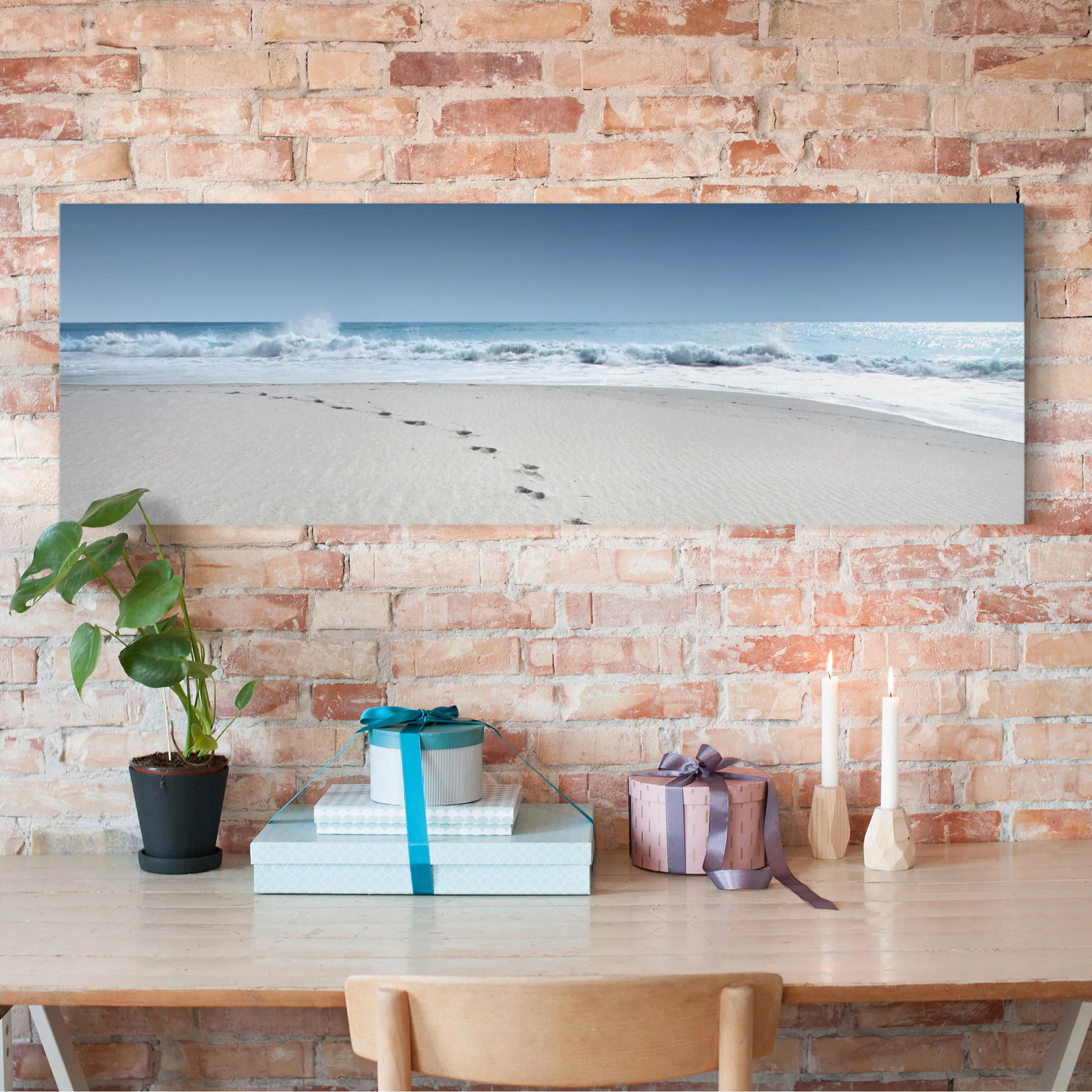 Leinwandbild Strand - Panorama Spuren im Sand günstig online kaufen