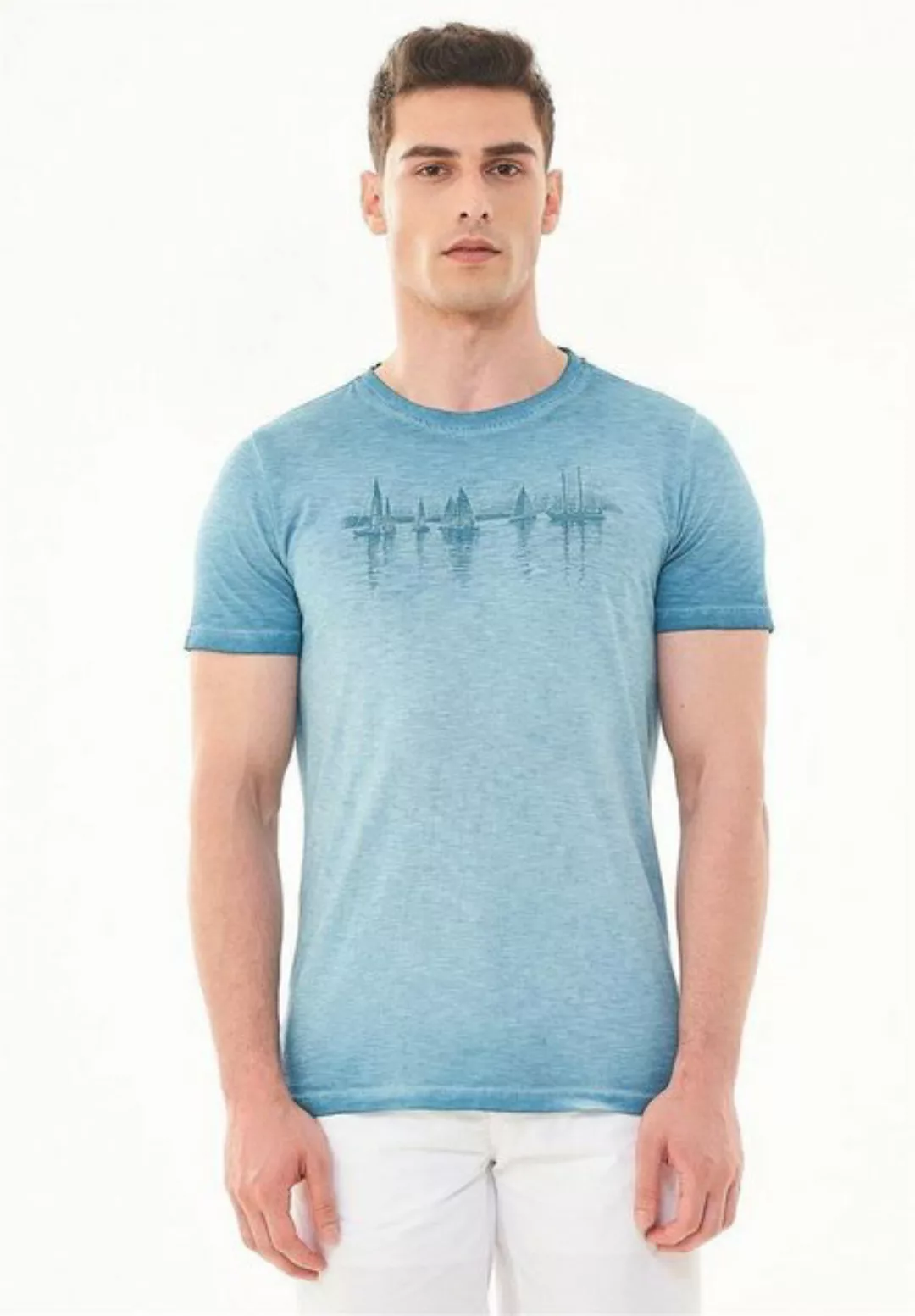 ORGANICATION T-Shirt Men's Garment Dyed Printed T-shirt in Petrol Green günstig online kaufen