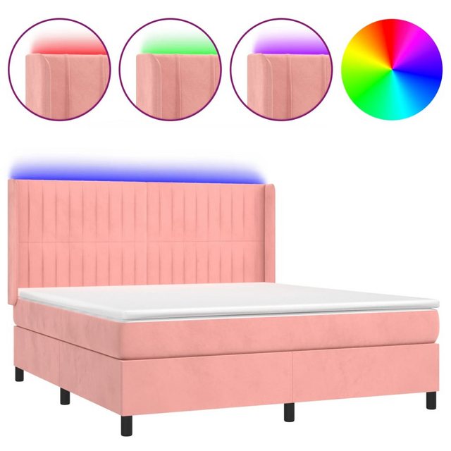 vidaXL Boxspringbett Boxspringbett mit Matratze und LED Samt (180 x 200 cm, günstig online kaufen