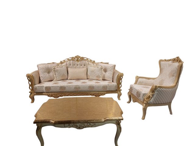 JVmoebel Sofa, Sofagarnitur Sofa 3+1 Sitzer Sessel Tisch geschnitzten Beine günstig online kaufen