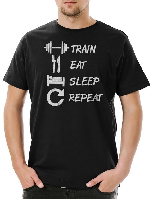 Urban Backwoods Print-Shirt Train Eat Sleep Repeat Herren T-Shirt Fitness T günstig online kaufen