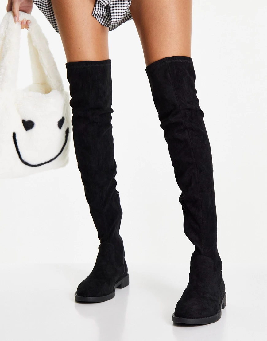 ASOS DESIGN – Kalani – Overknee-Stiefel in Mikro-Schwarz günstig online kaufen