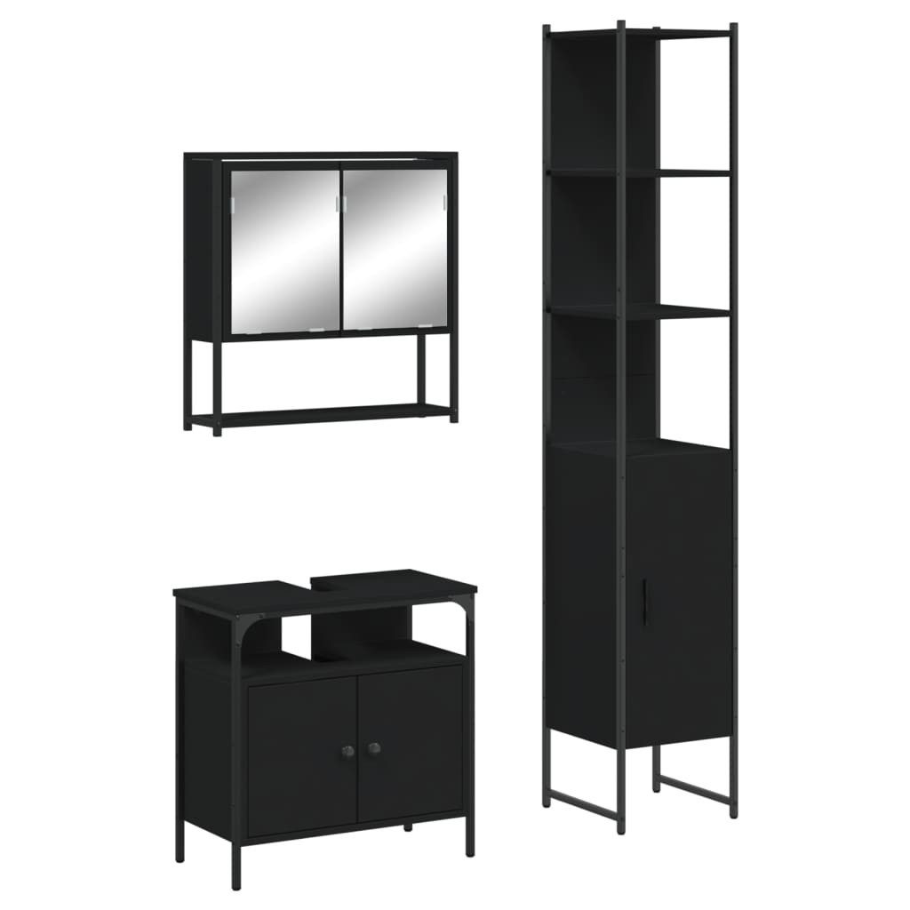 vidaXL Badezimmer-Set 3-tlg. Badmöbel-Set Schwarz Holzwerkstoff, günstig online kaufen