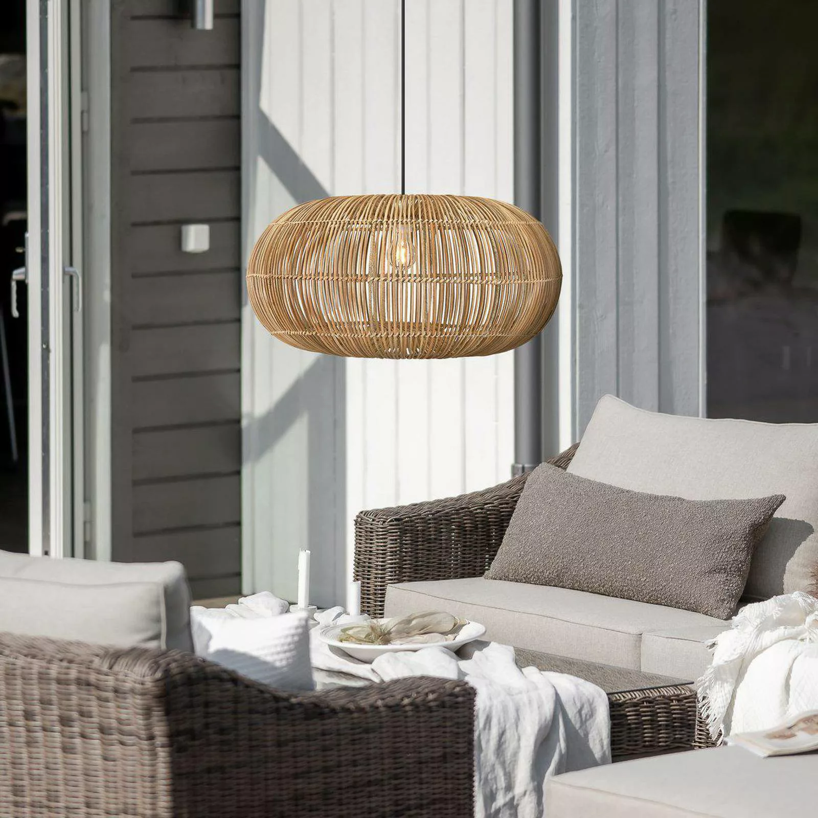 PR Home Außen-Hängeleuchte Zuri, Ø 51 cm, Rattan, Stecker günstig online kaufen