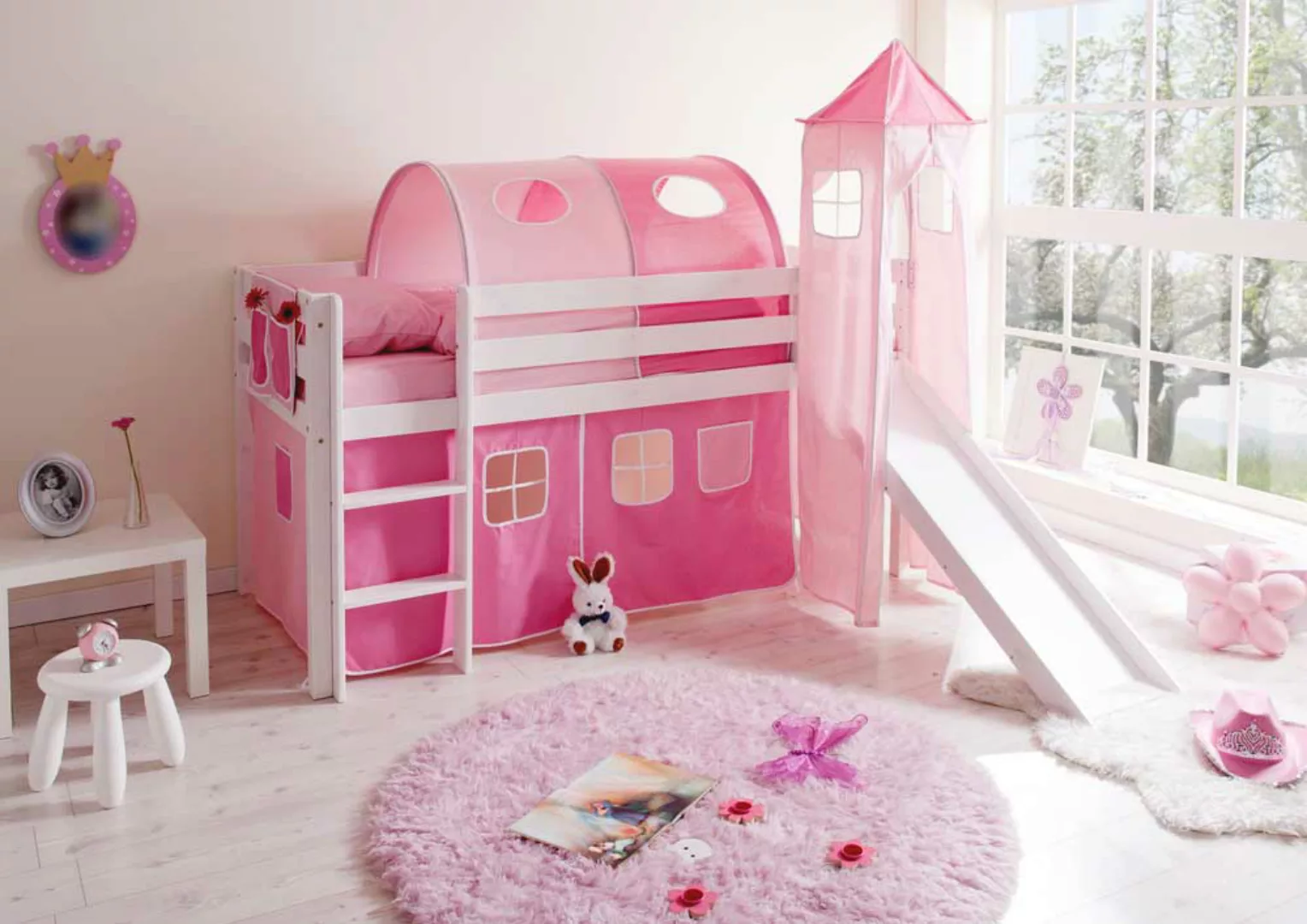 Rutschbett mit Turm Weiß-Pink günstig online kaufen