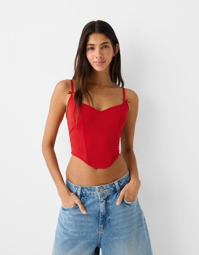 Bershka Korsett-Top Mit Trägern Und Schleifen Damen M Rot günstig online kaufen