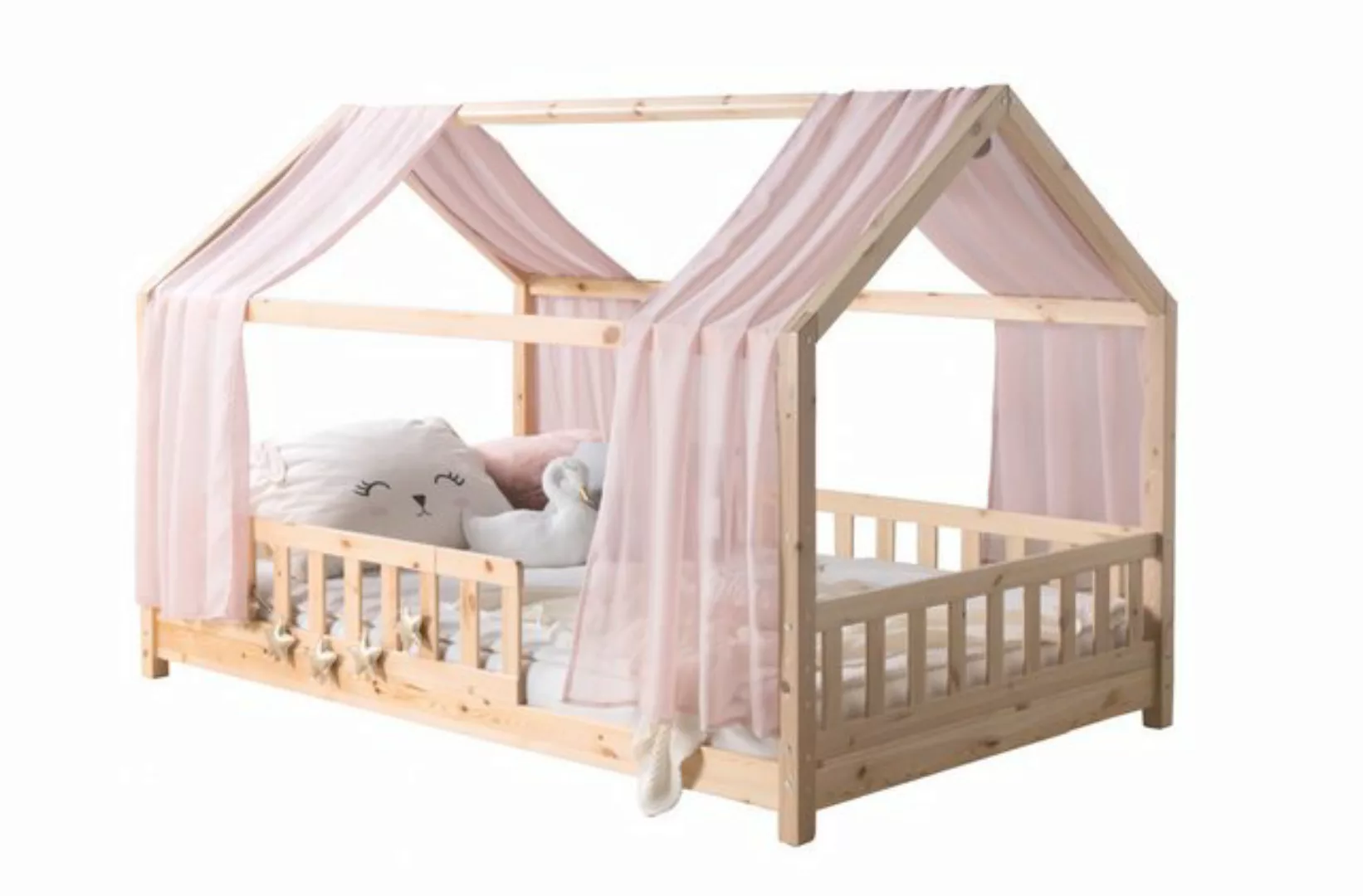 Ticaa Hausbett TiCAA Kinderbett Hausbett mit Tüll Kim 90x200 cm, Hausbett i günstig online kaufen