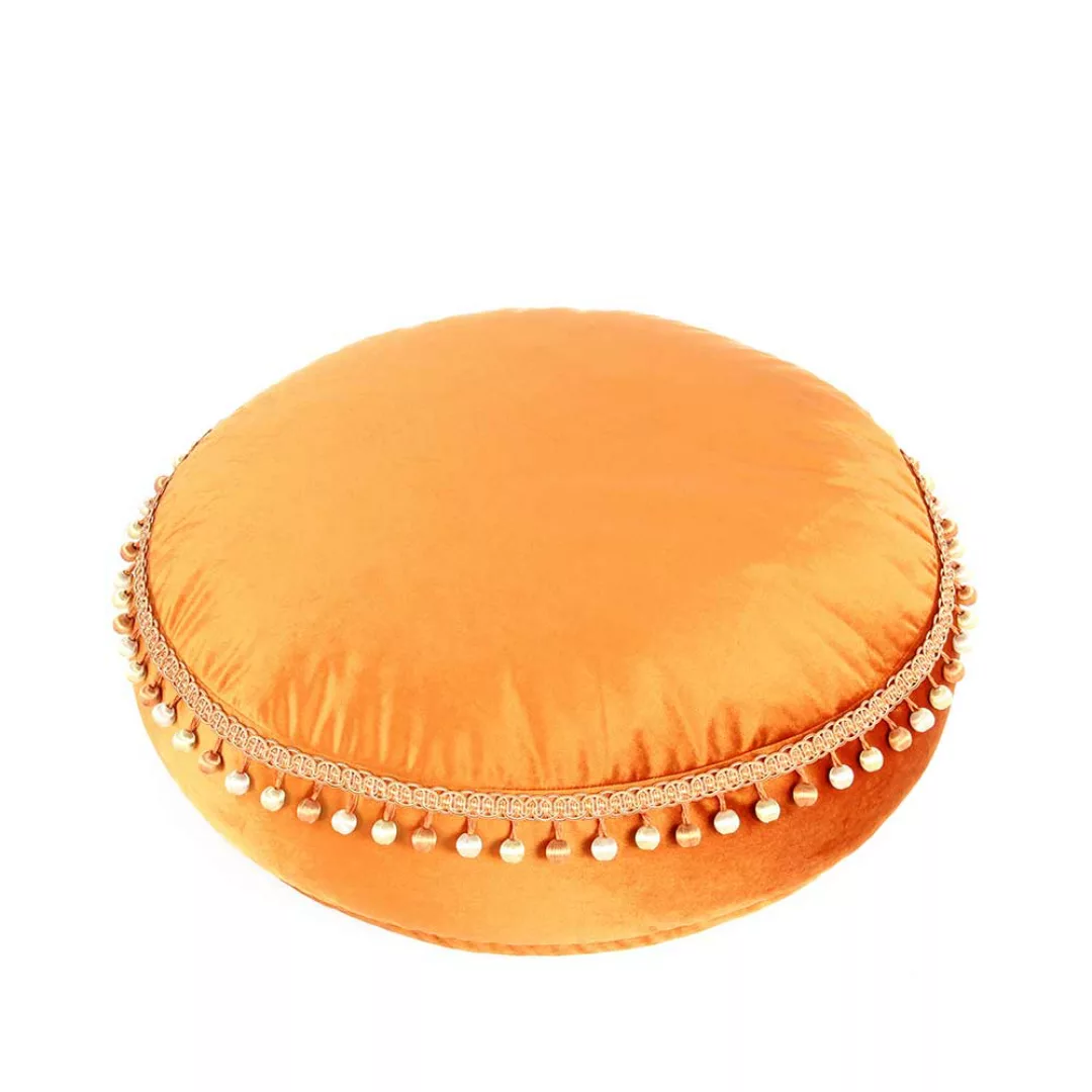 Pouf in Bronzefarben Samt Pompom günstig online kaufen