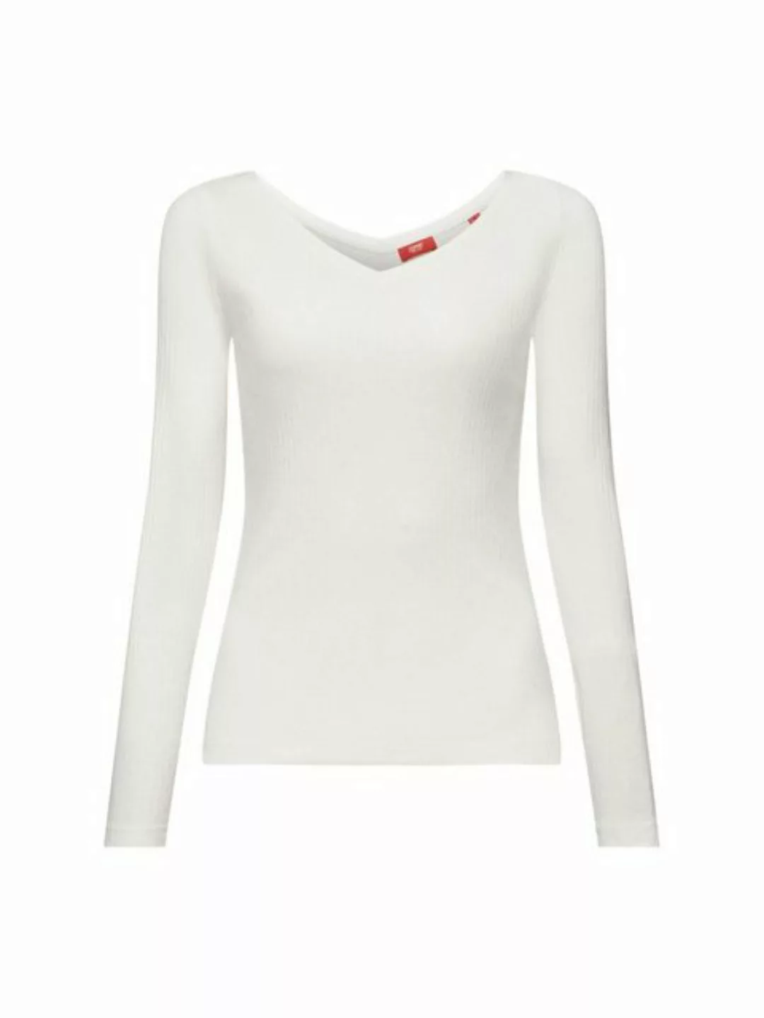 Esprit Langarmshirt Pointelle-Top mit V-Ausschnitt (1-tlg) günstig online kaufen