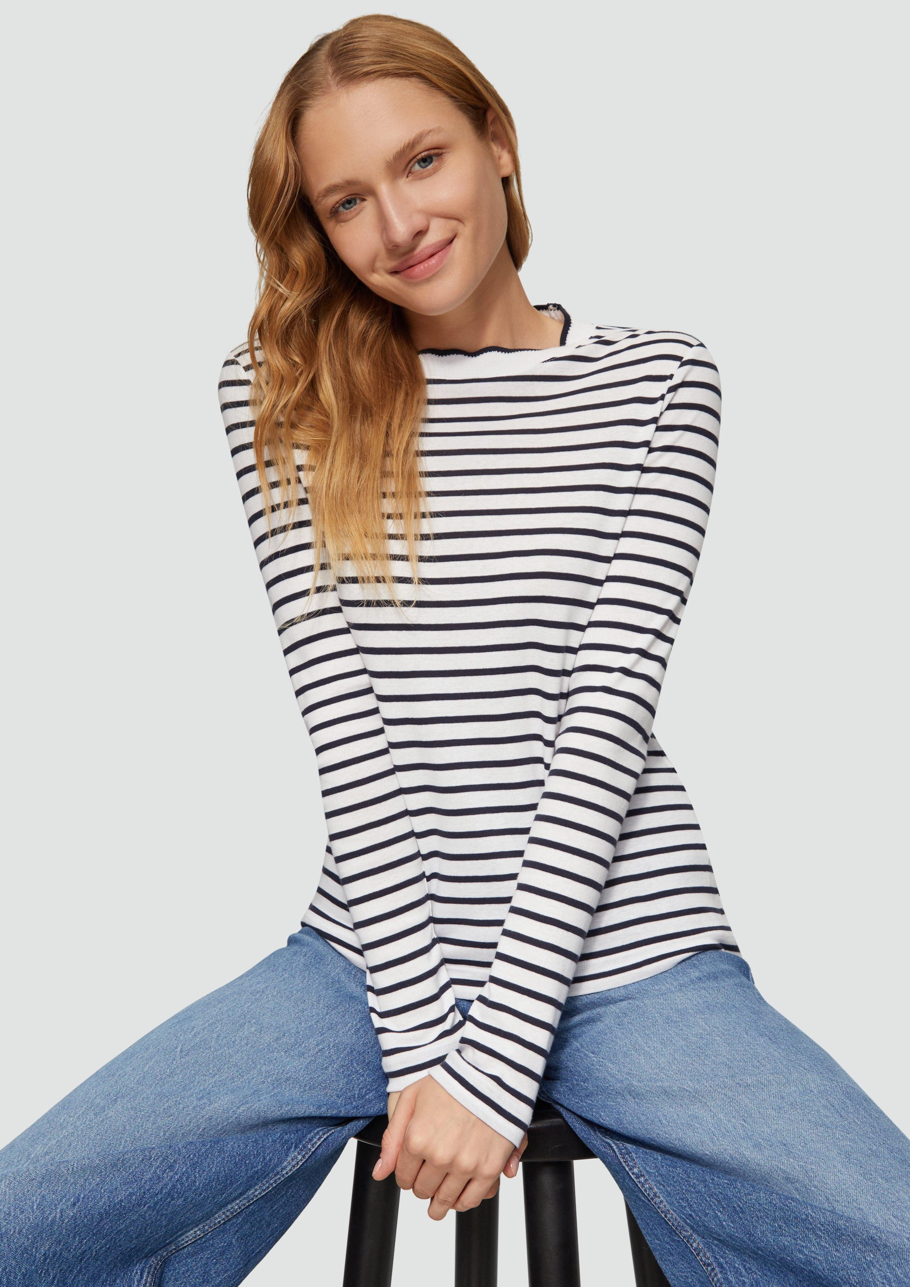 s.Oliver Langarmshirt Gestreiftes Slim-Fit-Langarmshirt aus Rippware günstig online kaufen