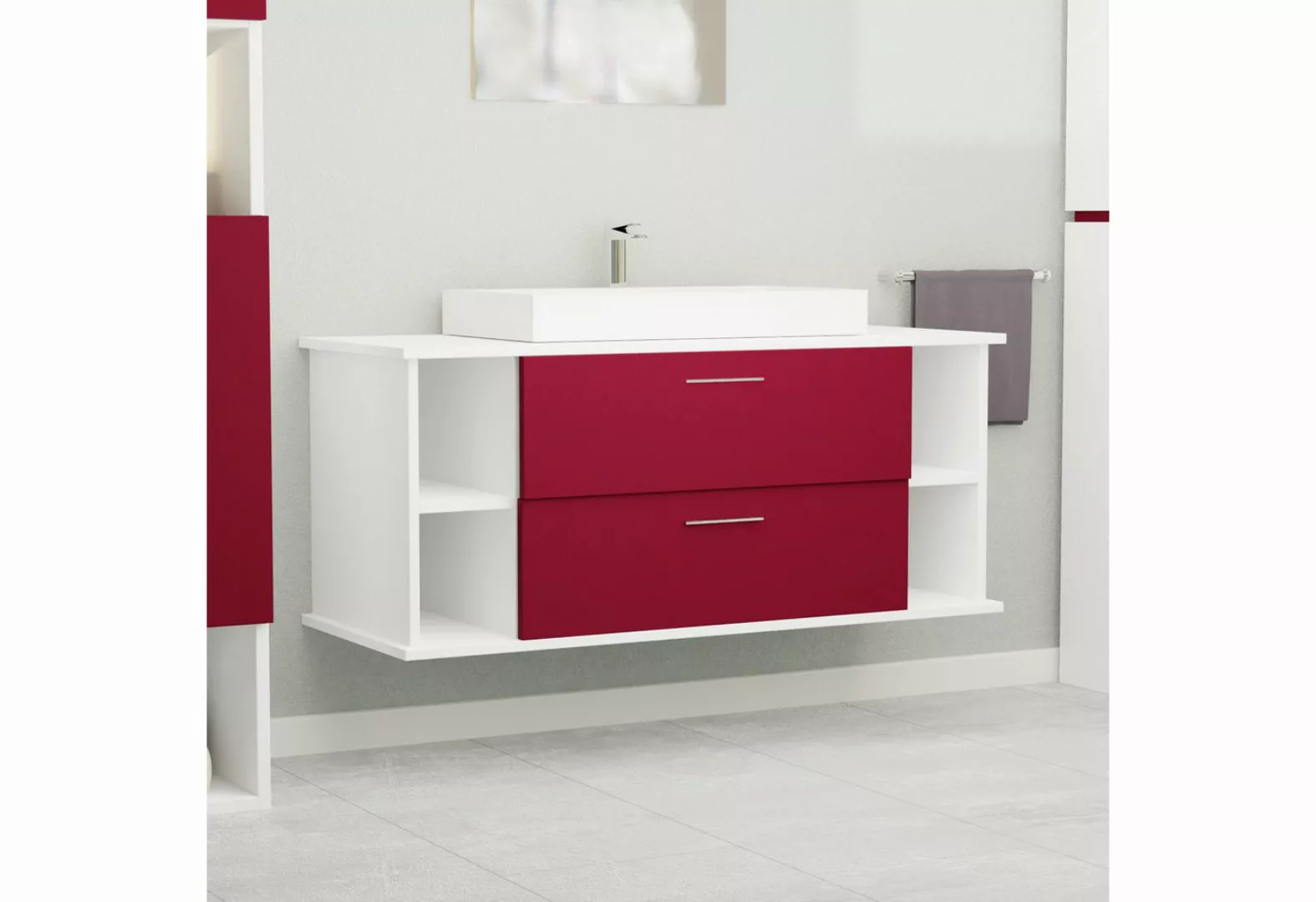 GARLIVO Waschbeckenunterschrank GLA-120 mit Schubladen, hängend, Rot Breite günstig online kaufen
