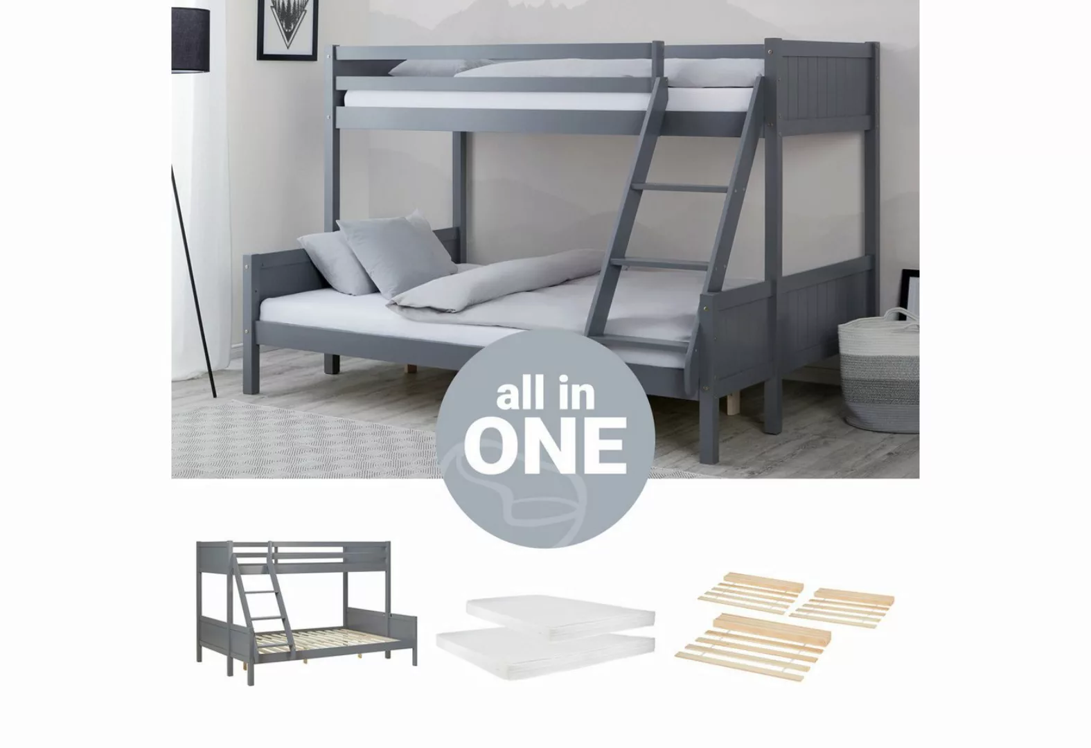 Homestyle4u Etagenbett 90x200 und 140x200 Kinderbett Holz 2 Kinder Massiv m günstig online kaufen