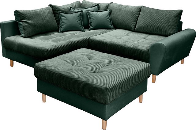 Home affaire Ecksofa "Rice L-Form", (Set, mit Hocker), mit Bonnellfederkern günstig online kaufen