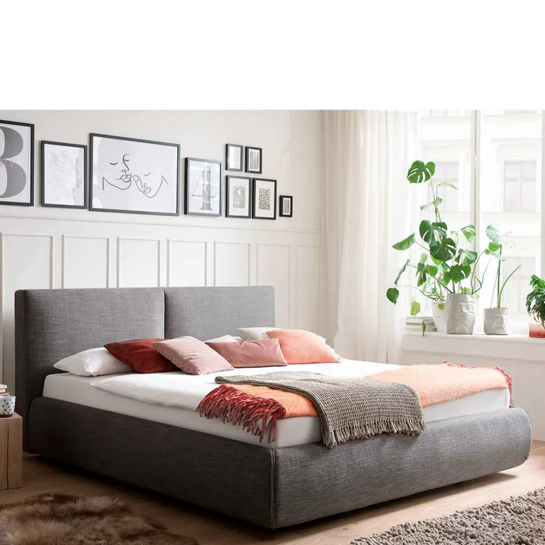 Gepolstertes Bett in Anthrazit Webstoff Bettkasten günstig online kaufen