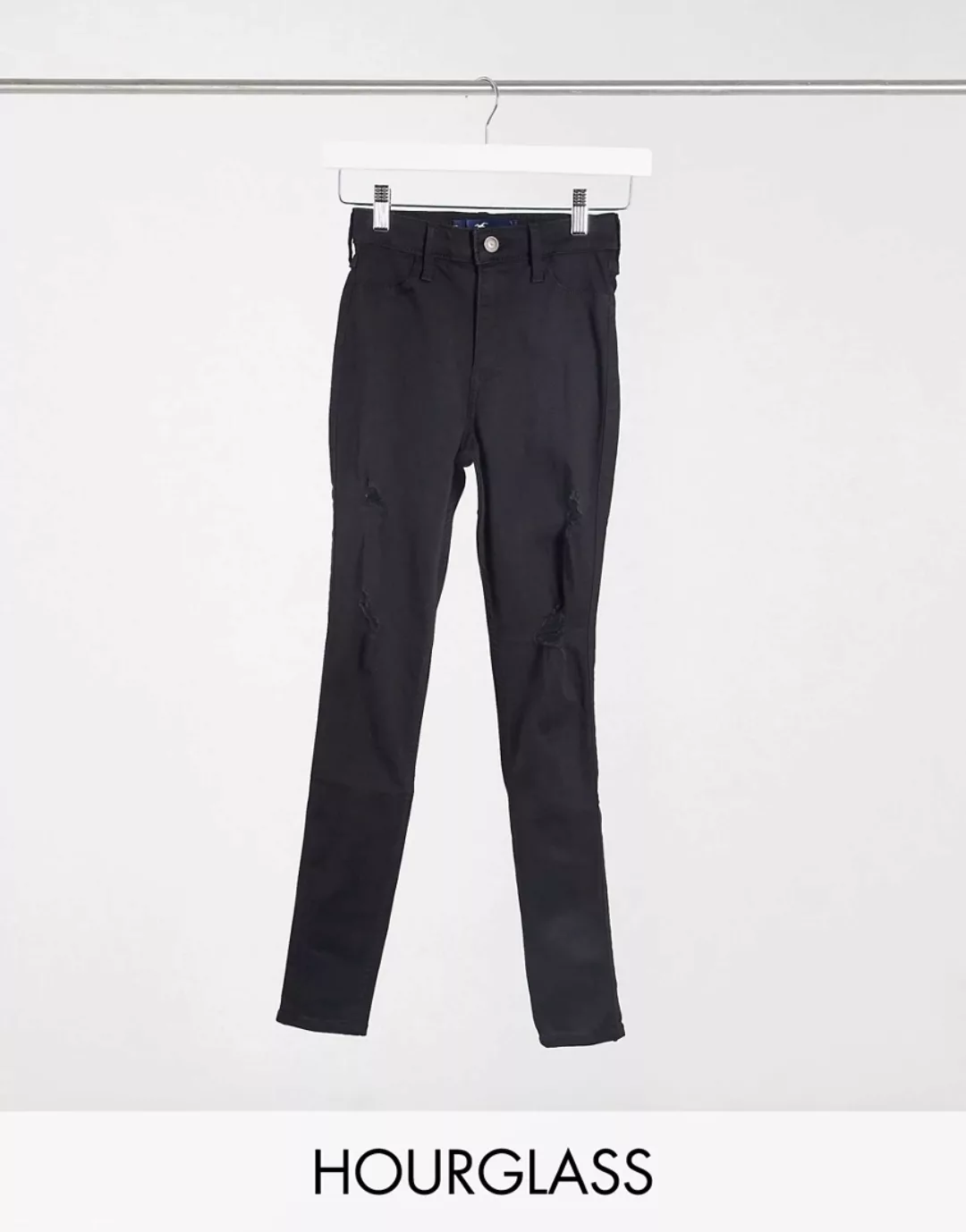 Hollister – Hourglass – Skinny Jeans mit Zierrissen in Schwarz günstig online kaufen