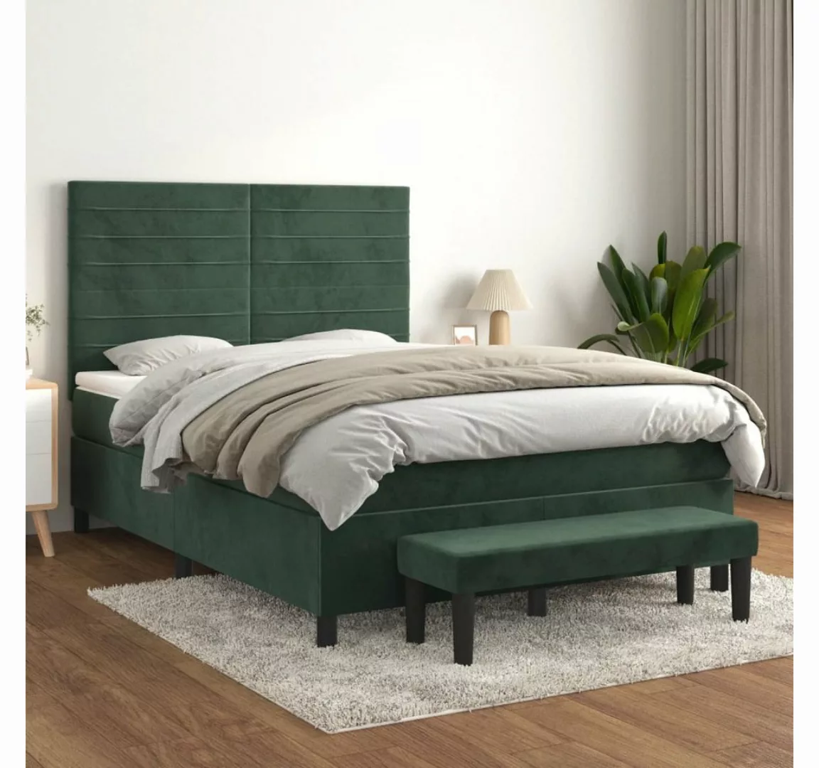 vidaXL Bett Boxspringbett mit Matratze Dunkelgrün 140x190 cm Samt günstig online kaufen