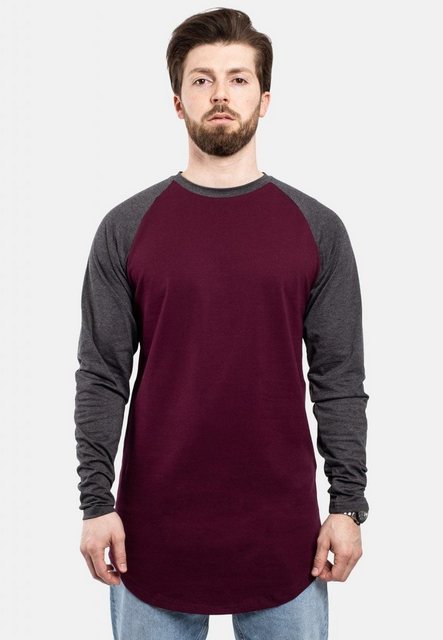 Blackskies T-Shirt Baseball Longshirt T-Shirt Burgundy-Charcoal Small günstig online kaufen