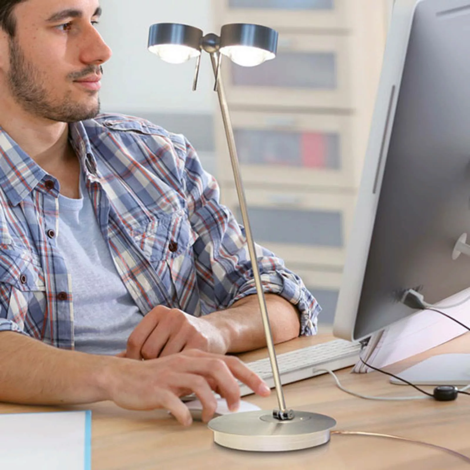 LED-Tischleuchte Puk Table Twin chrom matt günstig online kaufen