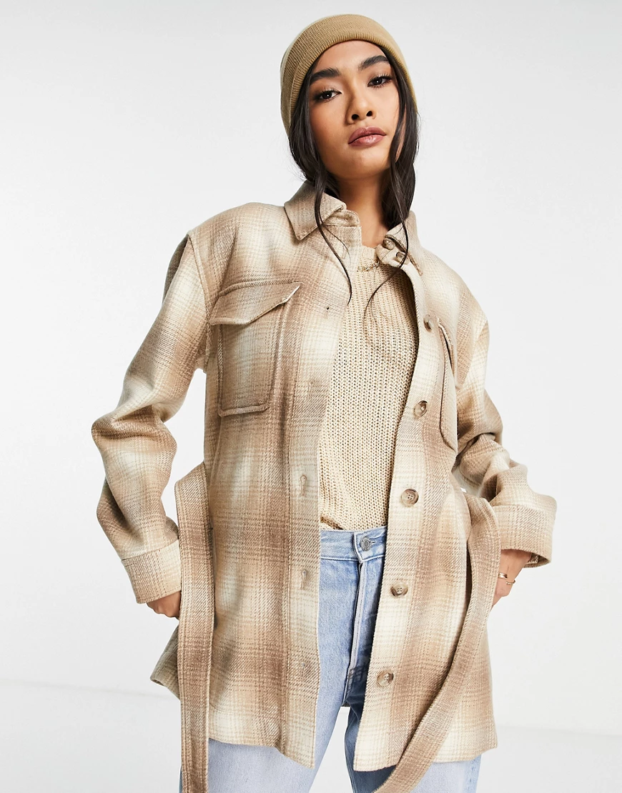 & Other Stories – Karierte Hemdjacke in Beige-Neutral günstig online kaufen