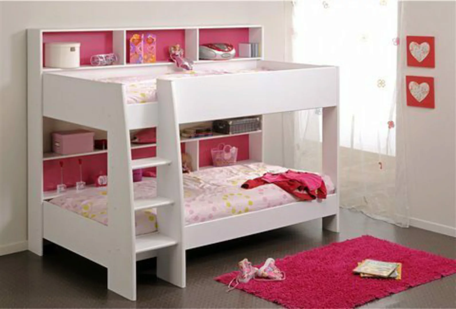 Etagenbett - 2 x 90 x 200 cm - Regale - wechselbare Rückseite rosa oder bla günstig online kaufen