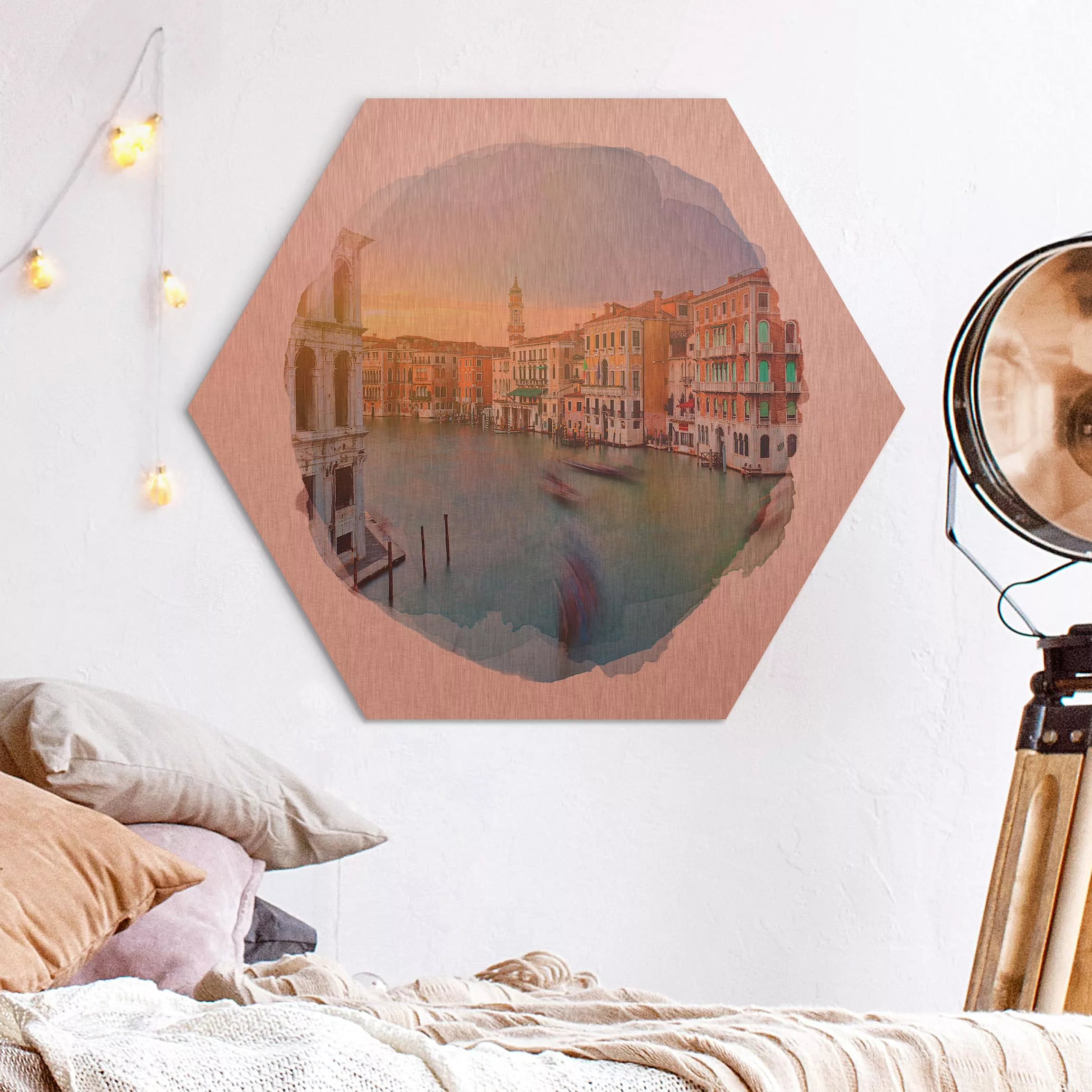Hexagon-Alu-Dibond Bild Wasserfarben - Canale Grande Blick von der Rialtobr günstig online kaufen