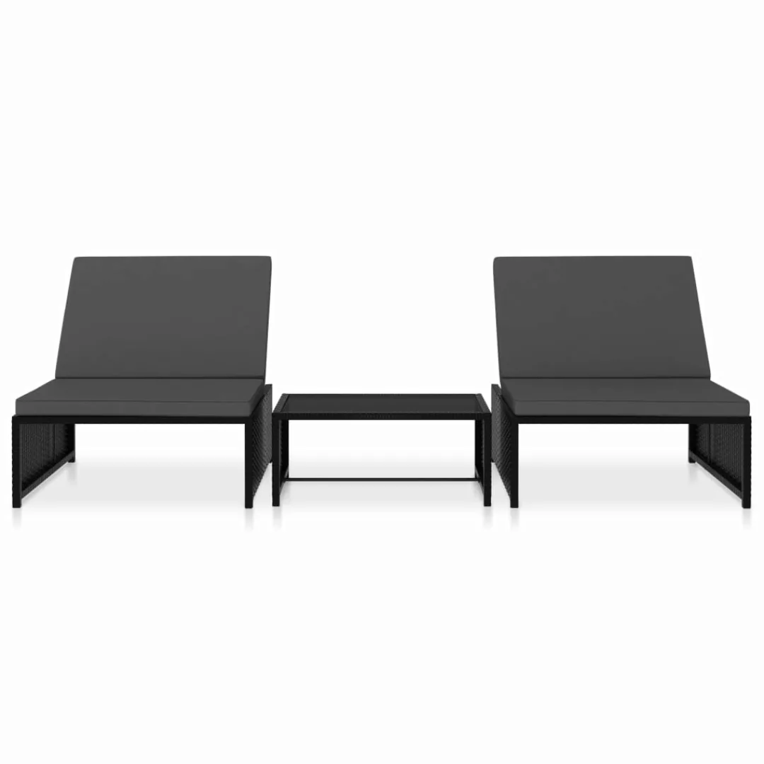 Sonnenliegen 2 Stk. Mit Tisch Poly Rattan Schwarz günstig online kaufen