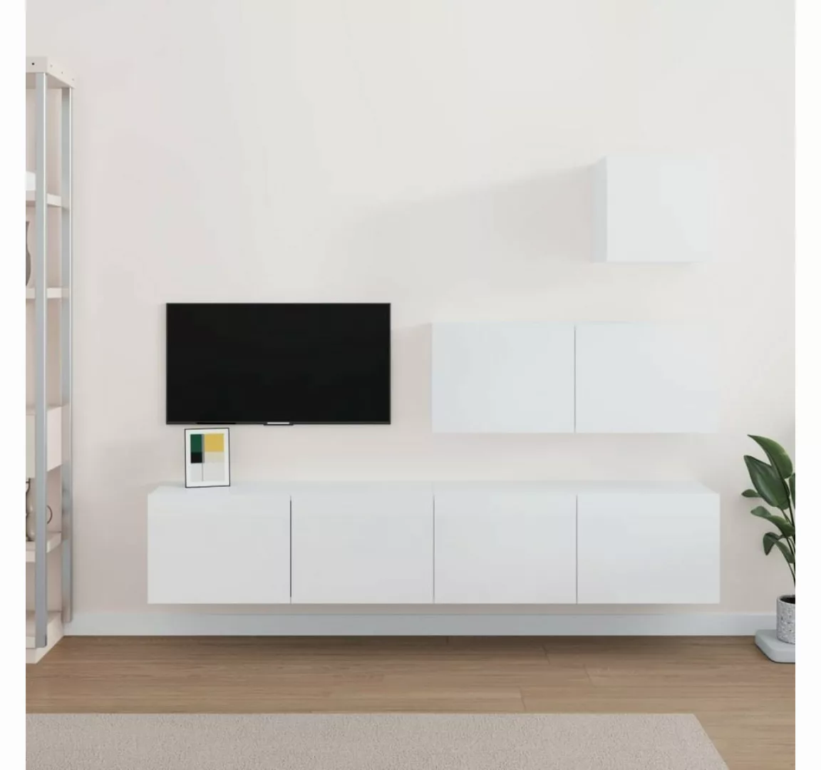 furnicato TV-Schrank 4-tlg. TV-Schrank-Set Hochglanz-Weiß Holzwerkstoff günstig online kaufen