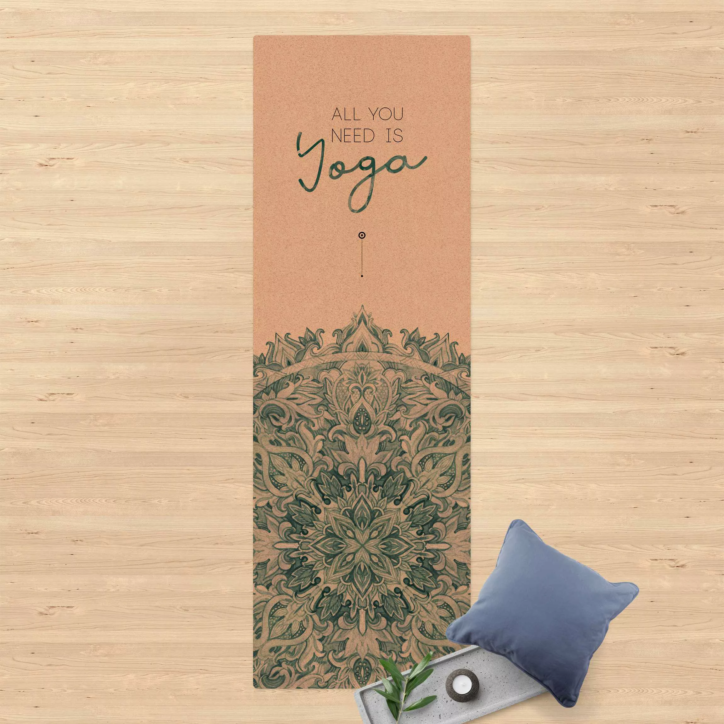 Kork-Teppich Spruch All you need is Yoga Blau günstig online kaufen