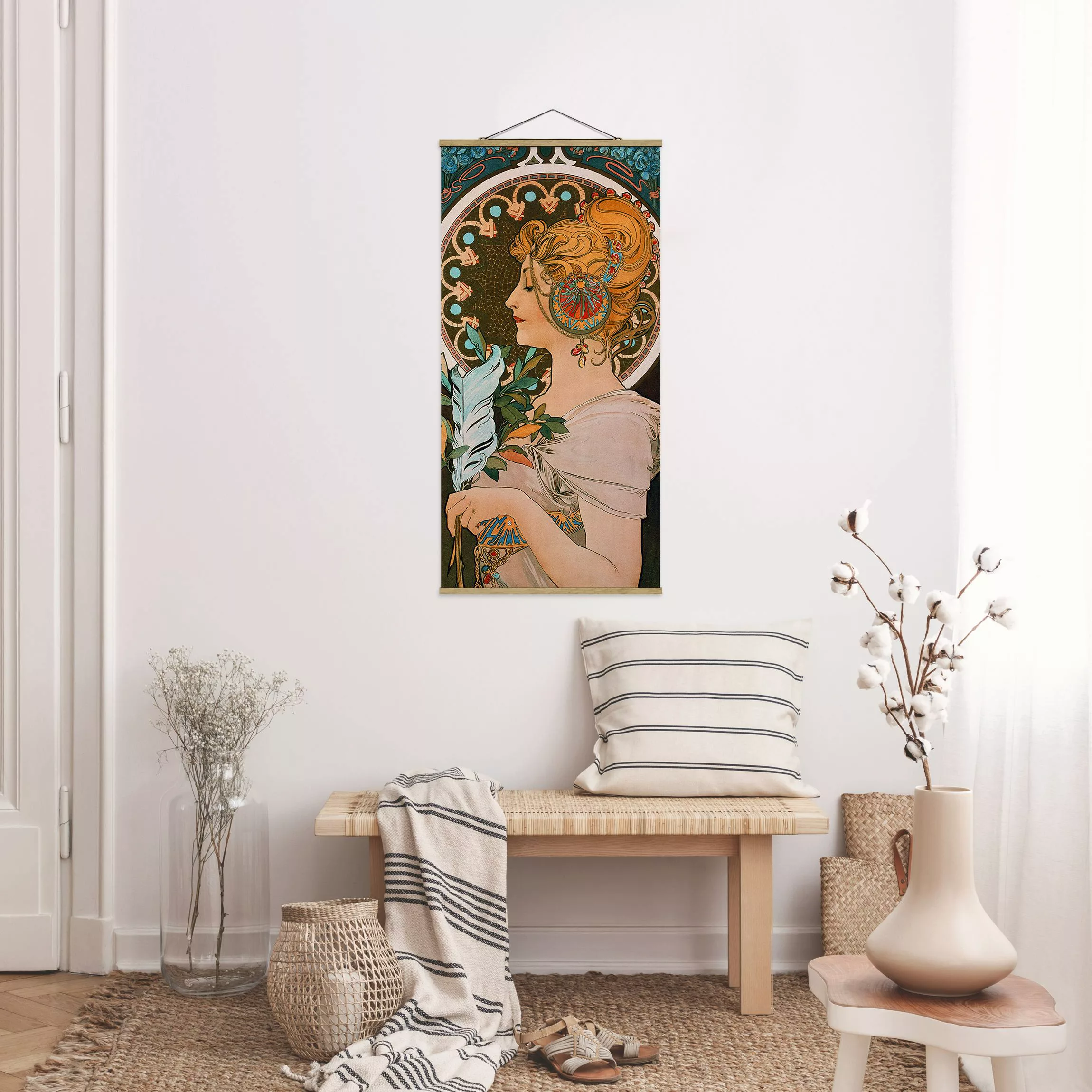 Stoffbild Kunstdruck mit Posterleisten - Hochformat Alfons Mucha - Die Fede günstig online kaufen