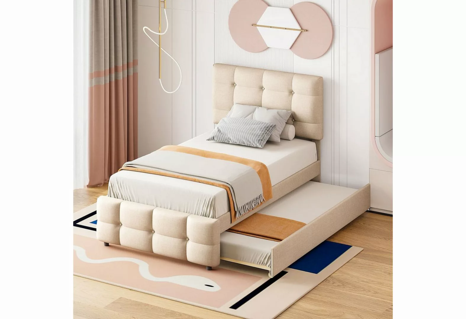 SOFTWEARY Polsterbett mit Gastbett und Lattenrost (90x200 cm), Kopfteil höh günstig online kaufen