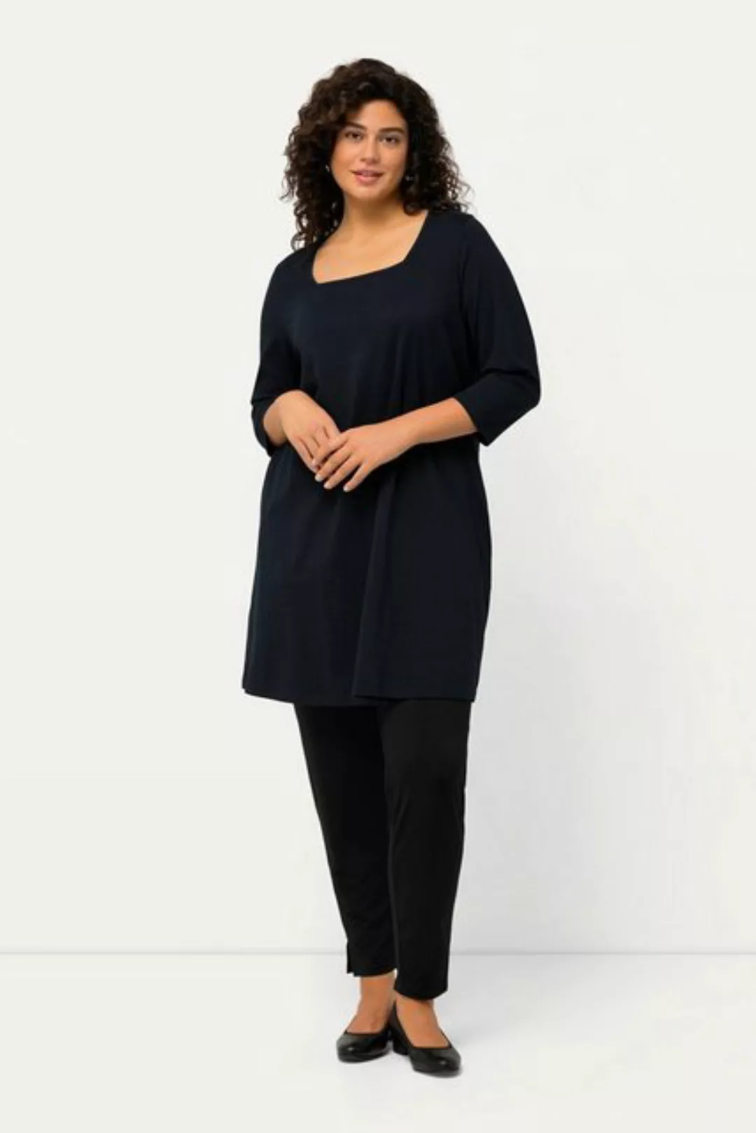 Ulla Popken Longshirt Longshirt A-Linie Carree-Ausschnitt 3/4-Arm günstig online kaufen