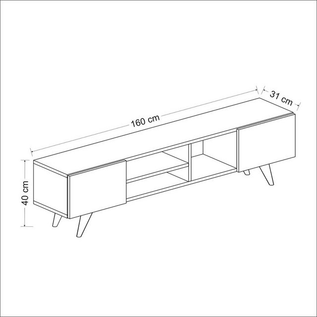 en.casa TV-Schrank »Assens« TV Bank 40x160x31cm mit 2 Klapptüren Eiche / Sc günstig online kaufen