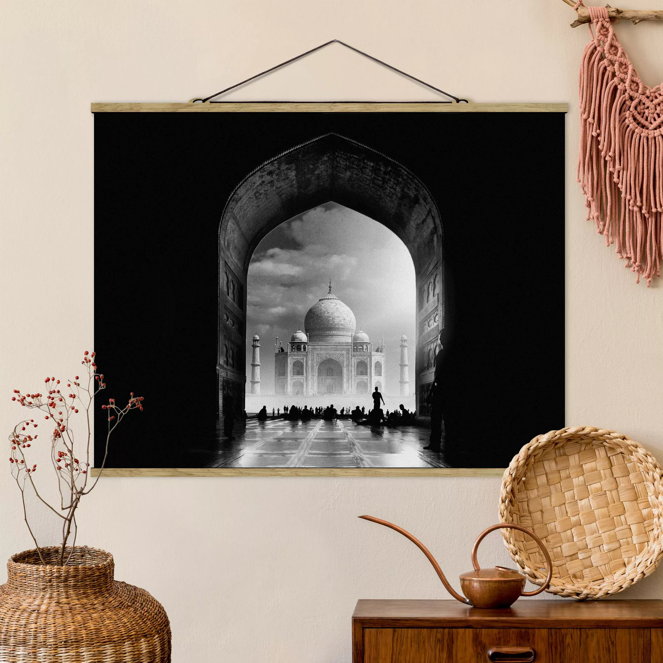 Stoffbild Architektur mit Posterleisten - Querformat Das Tor zum Taj Mahal günstig online kaufen