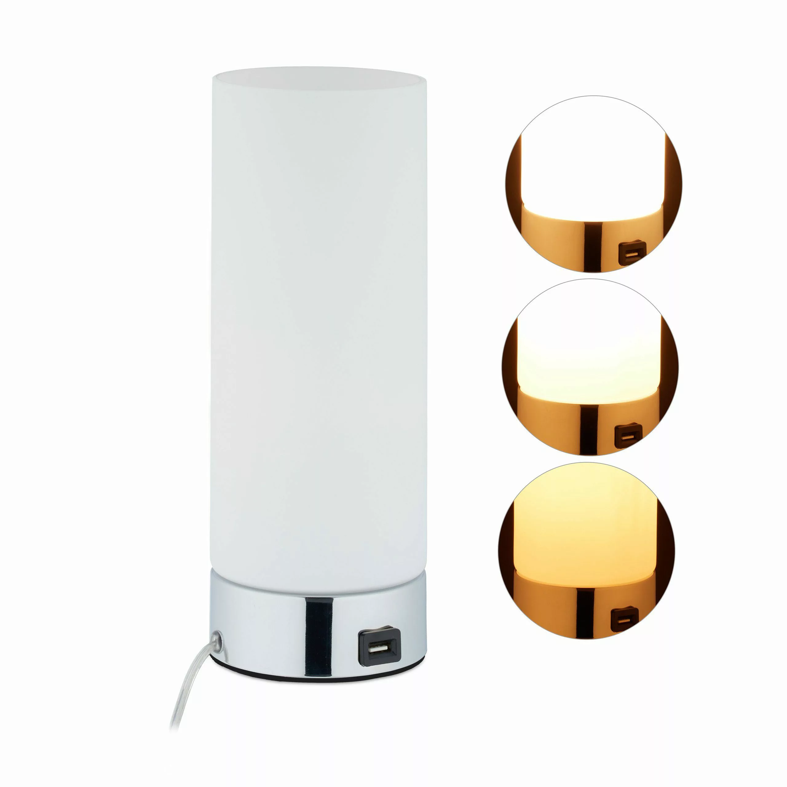 relaxdays Nachttischlampe Dimmbare Nachttischlampe mit USB günstig online kaufen