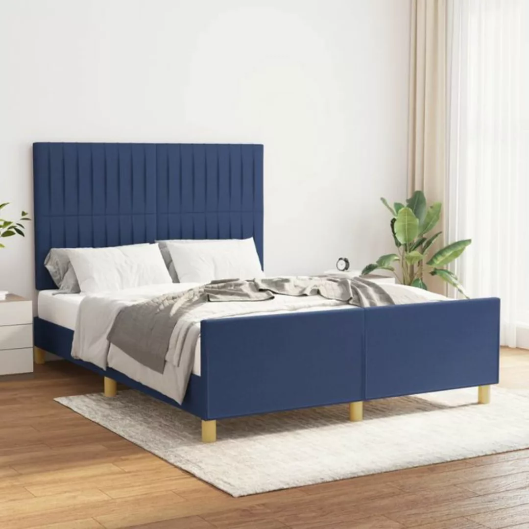 vidaXL Bett Bettgestell mit Kopfteil Blau 140x200 cm Stoff günstig online kaufen