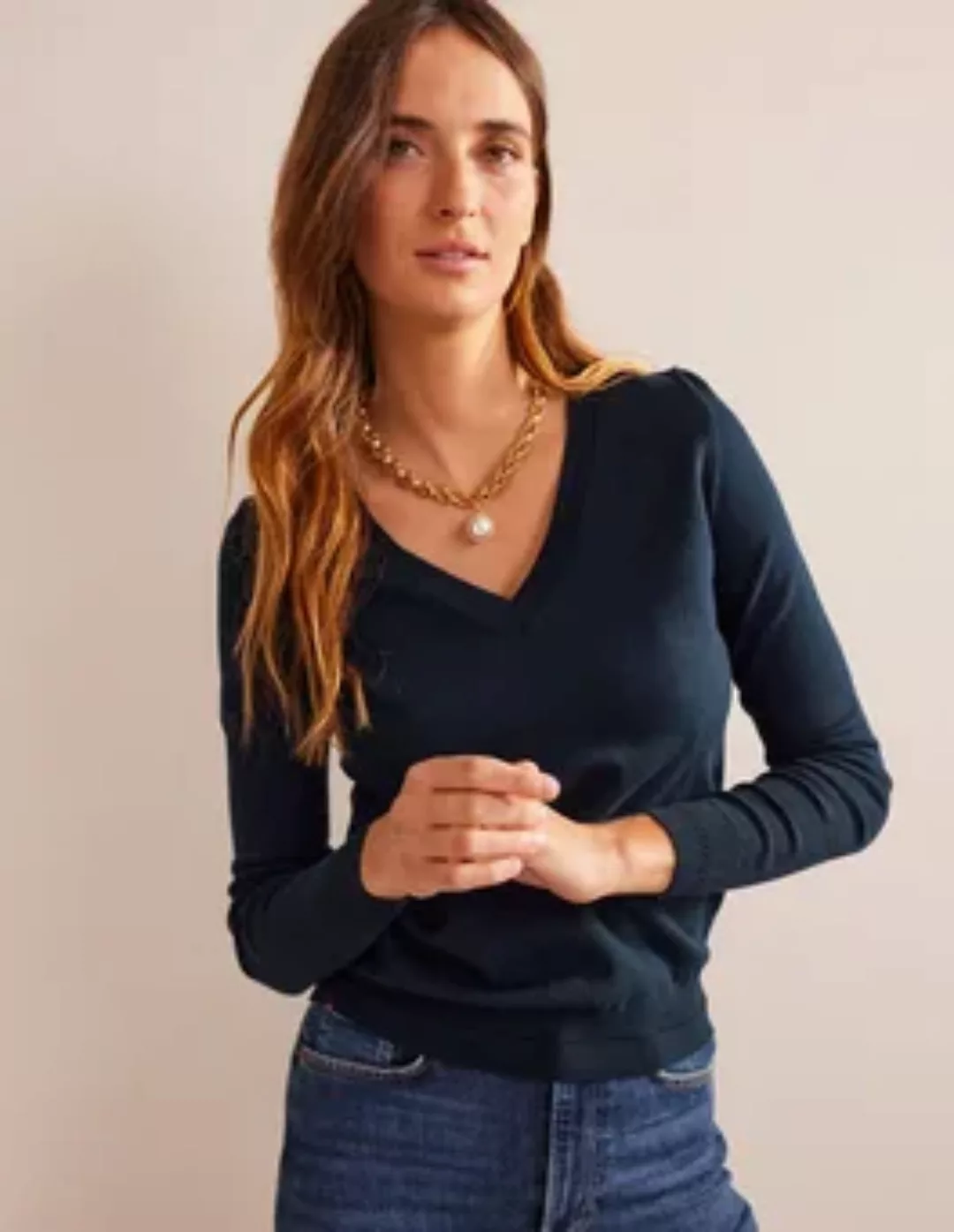Catriona Baumwollpullover mit V-Ausschnitt Damen Boden, Marineblau günstig online kaufen