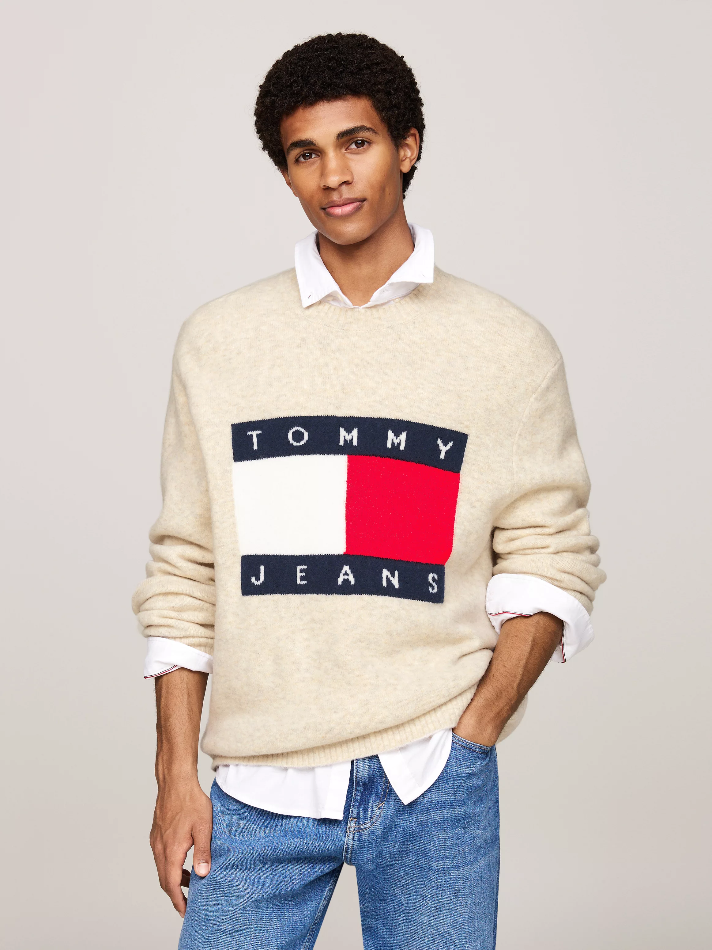 Tommy Jeans Strickpullover TJM REG MELANGE FLAG SWEATER mit 'Rundhalsauschn günstig online kaufen