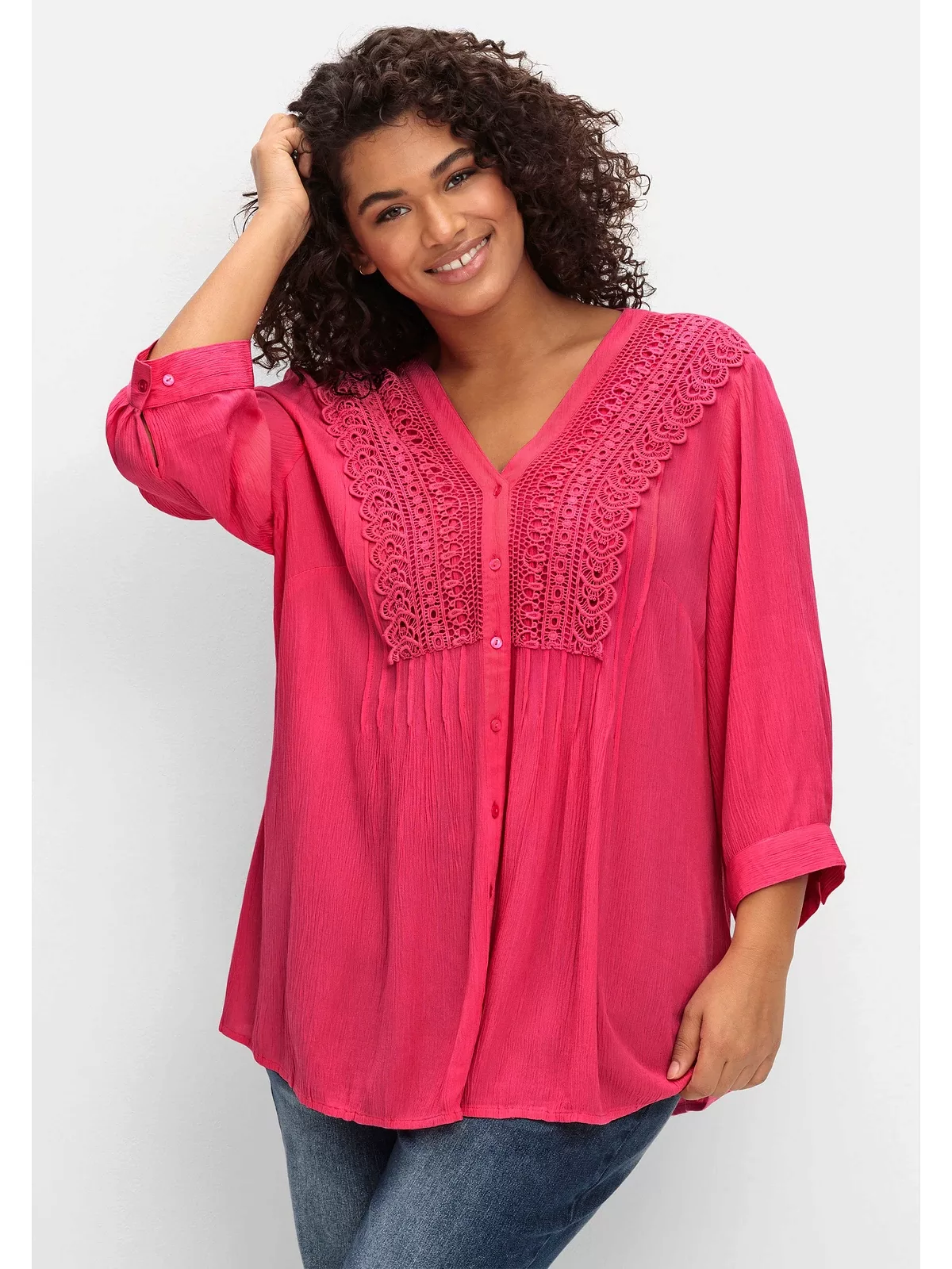 sheego by Joe Browns Longbluse "Große Größen", mit Häkelspitze und Biesen günstig online kaufen