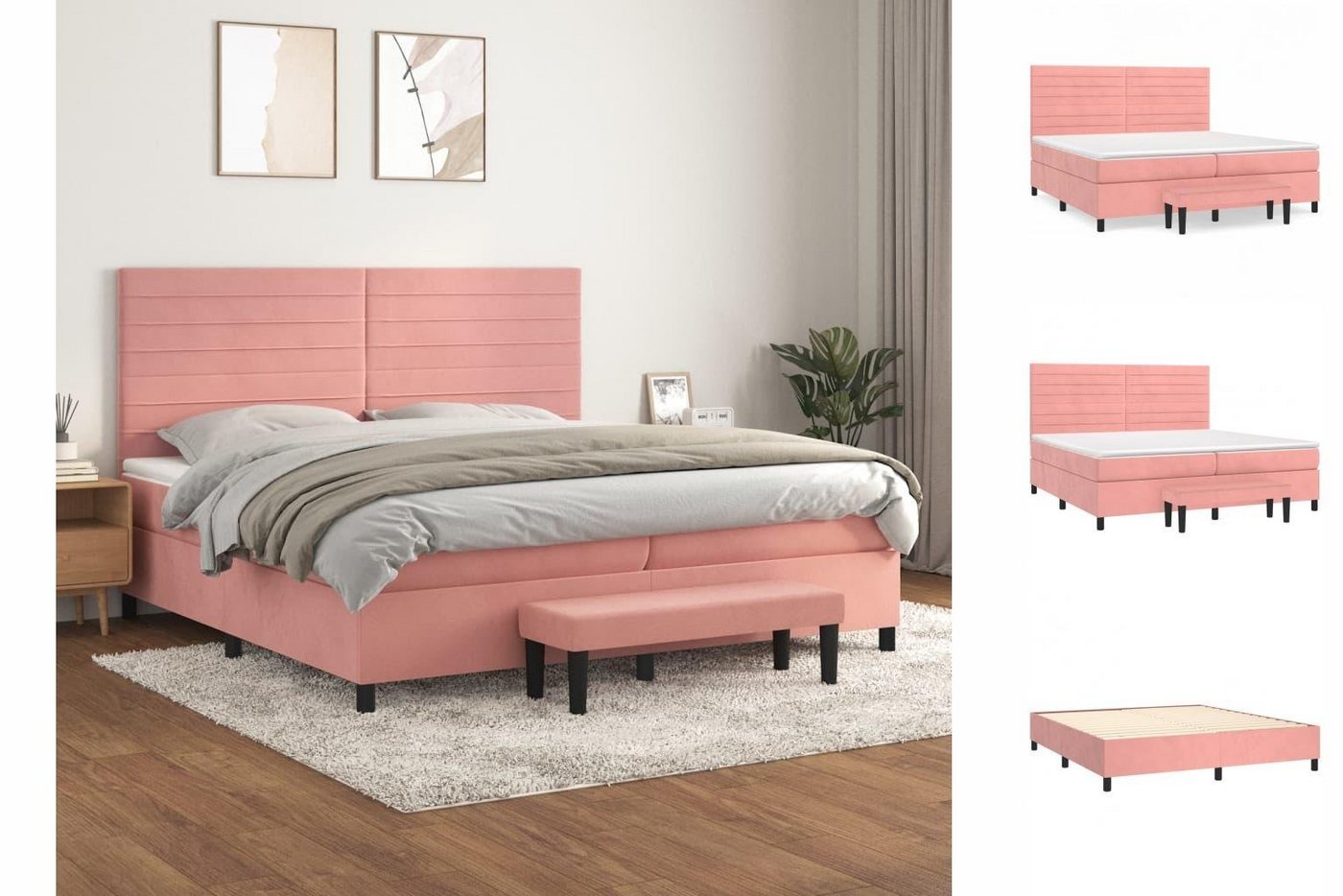 vidaXL Bettgestell Boxspringbett mit Matratze Rosa 200x200 cm Samt Bett Bet günstig online kaufen