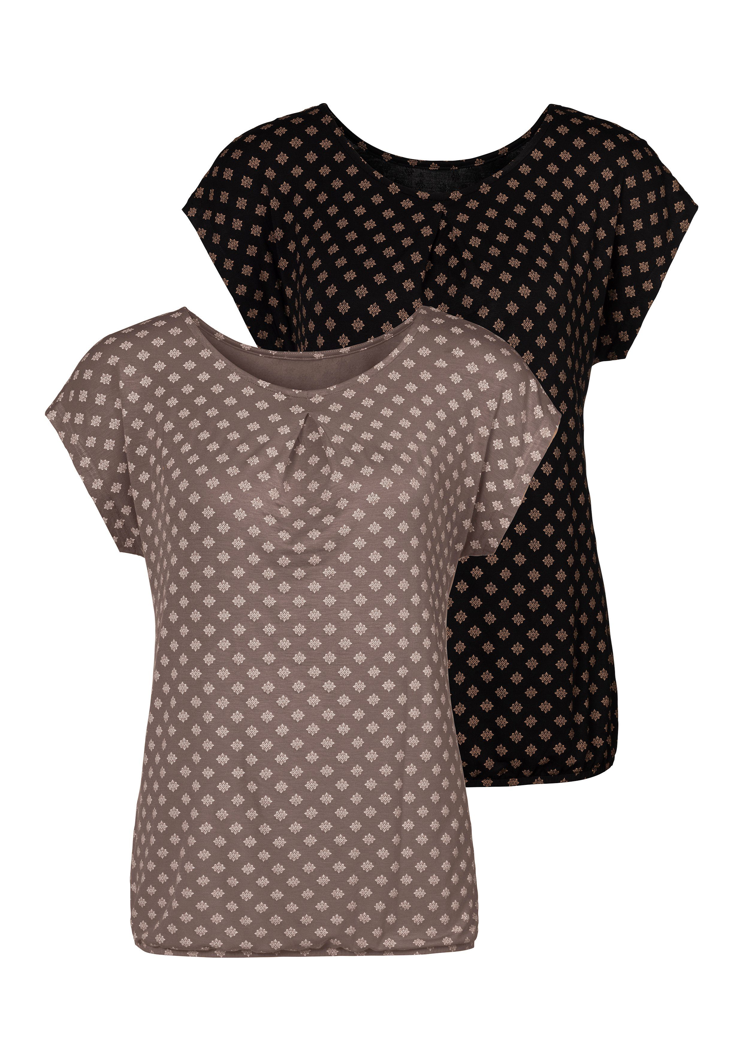 LASCANA Kurzarmshirt "mit Kellerfalte am Ausschnitt", (2er-Pack), aus weich günstig online kaufen